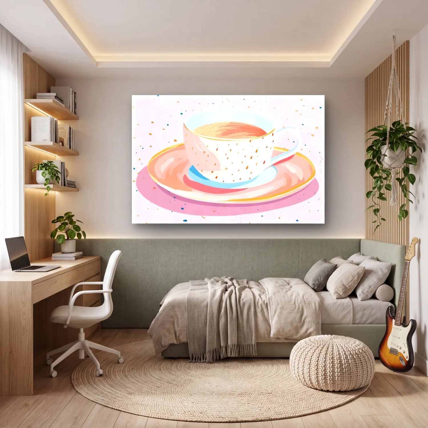 Pastel Çay Fincanı cam tablo — genç odasında