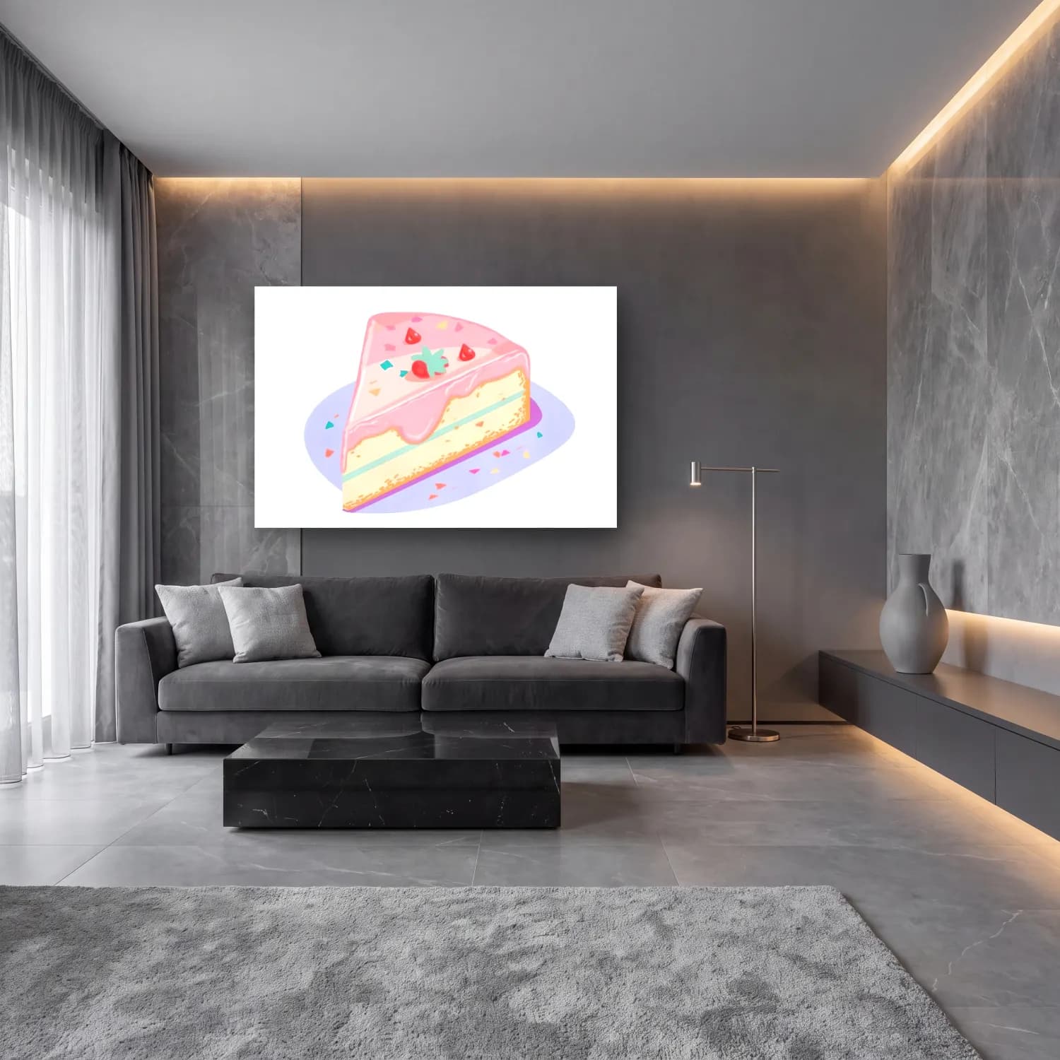 Pastel Tatlılar No. 10 cam tablo — lüks salon duvarında