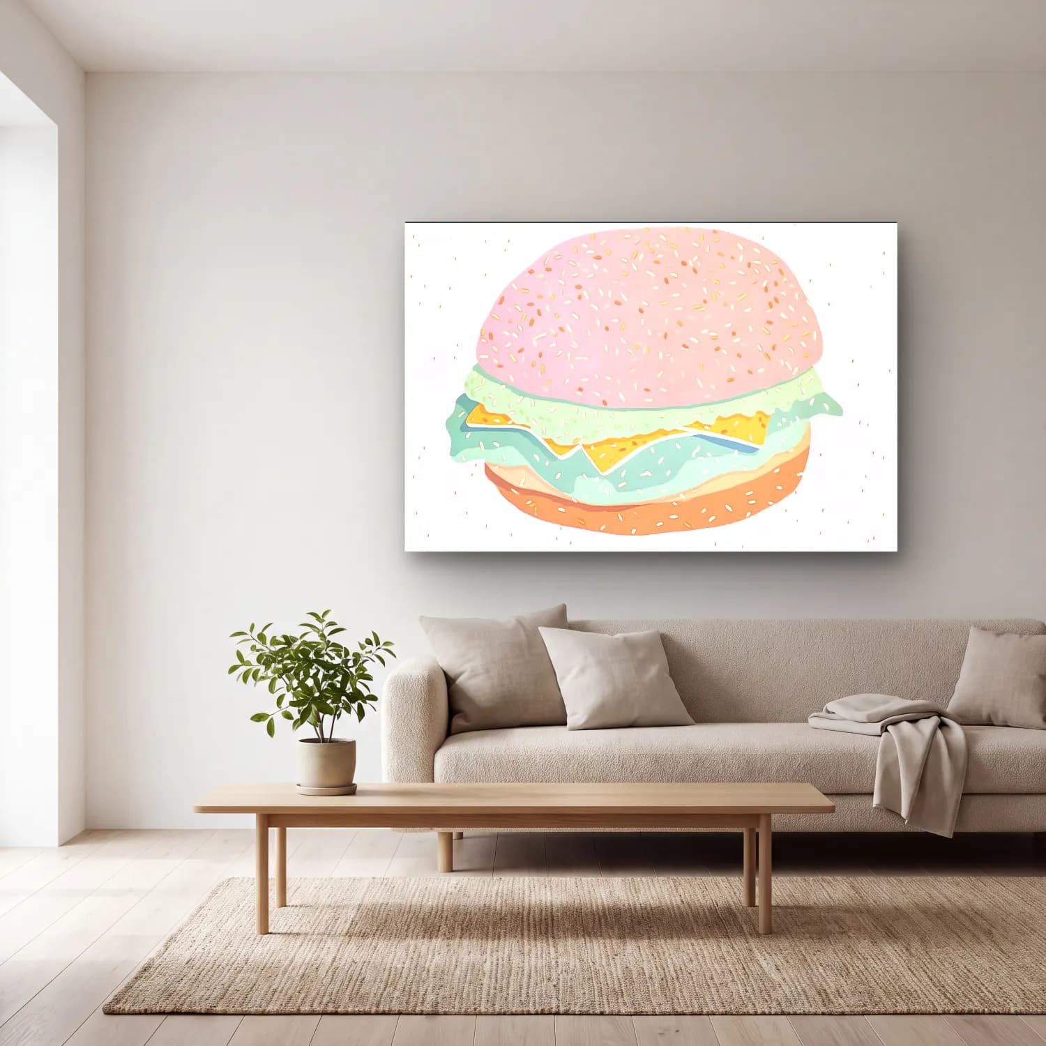 Pastel Ekmek ve Pastalar cam tablo — açık renk salonda