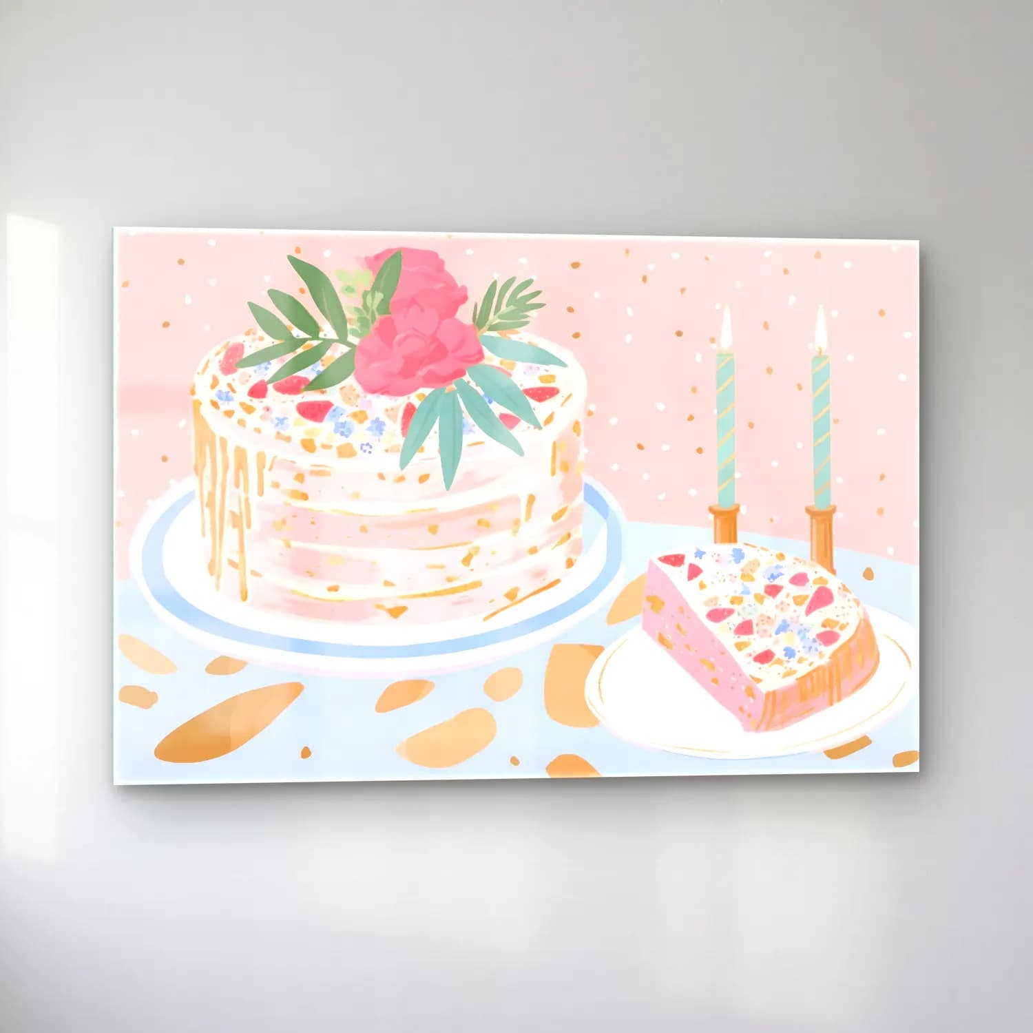 Pastel Tatlılar No. 11 cam tablo — sol açıdan görünüm