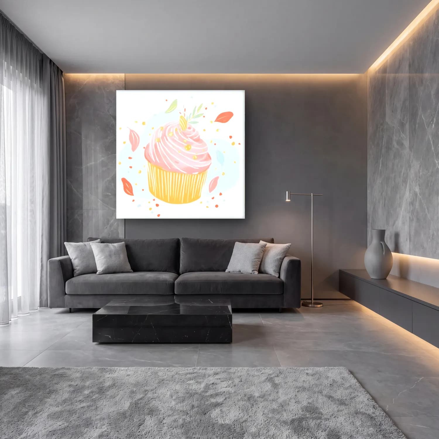 Pastel Tatlılar No. 13 cam tablo — lüks salon duvarında
