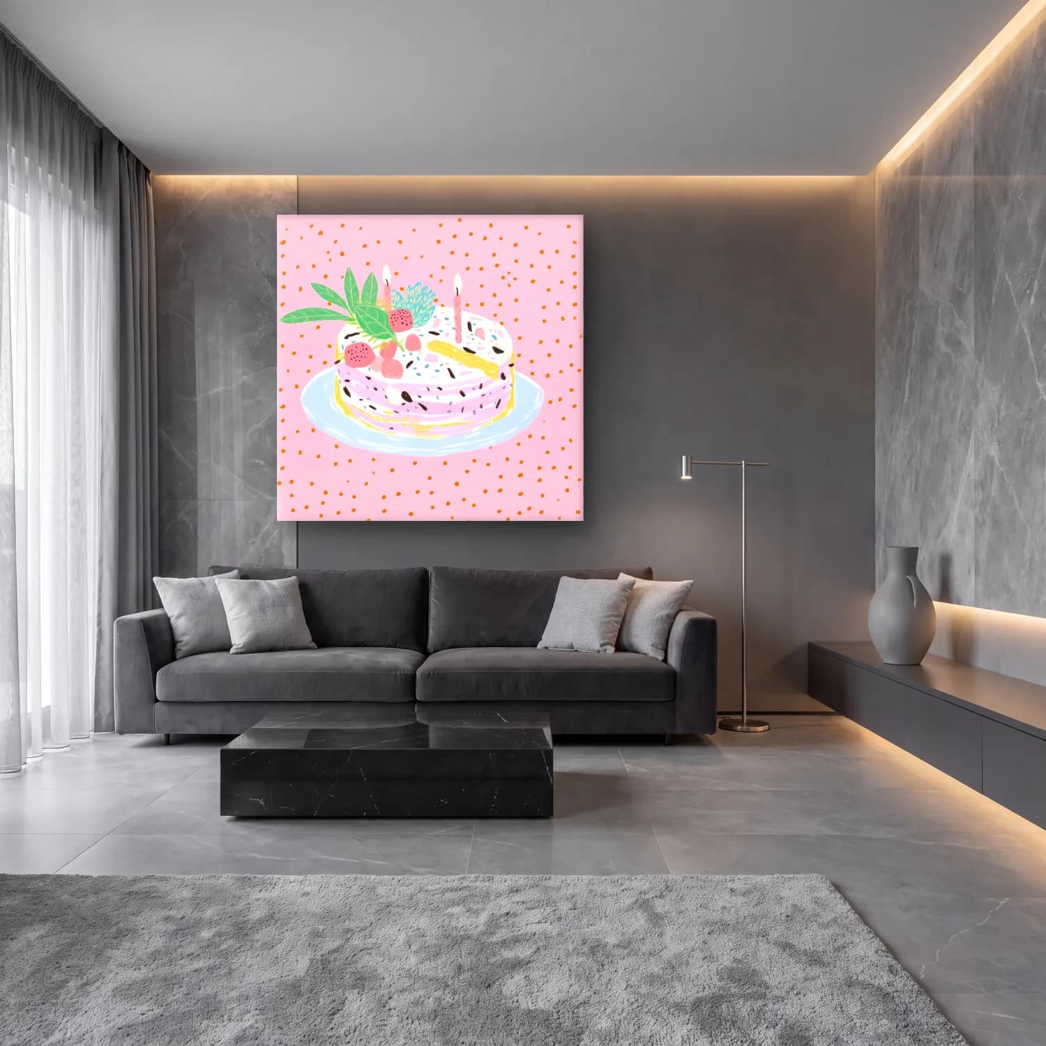 Pastel Tatlılar No. 15 cam tablo — lüks salon duvarında