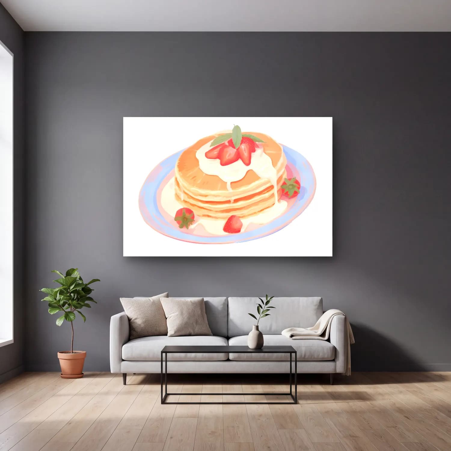 Sevimli İllüstrasyon Tatlılar – Pastel Tonlar cam tablo — gri duvarlı salonda
