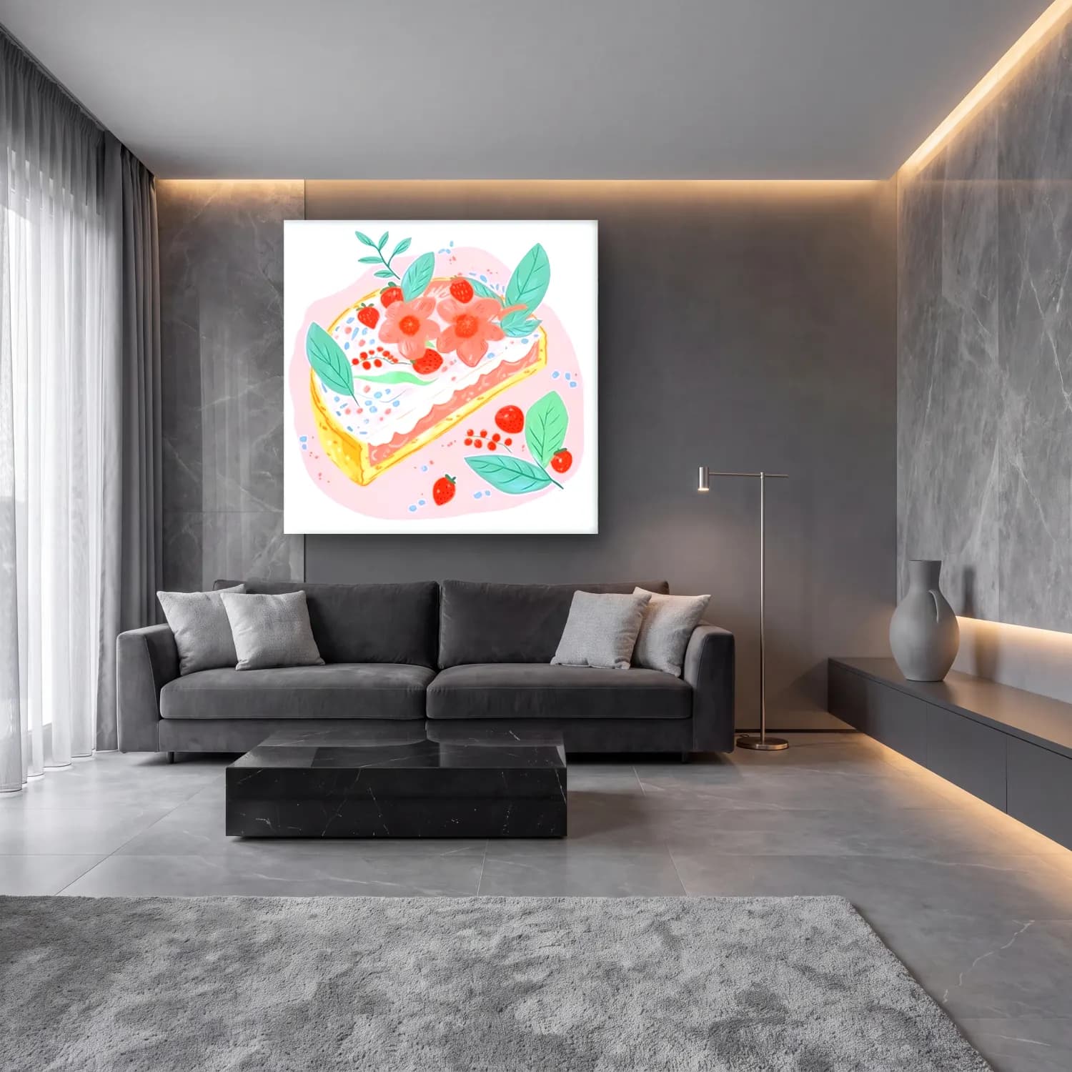 Pastel Tatlılar No. 17 cam tablo — lüks salon duvarında