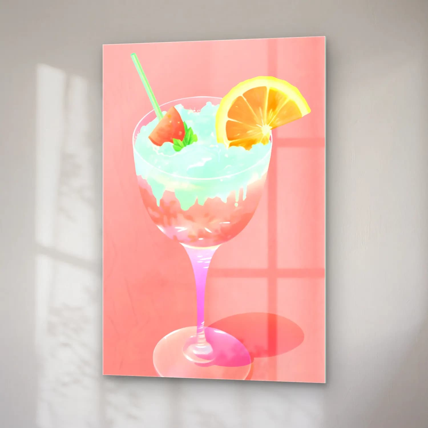 Pastel Kokteyl No. 5 cam tablo — sağ açıdan görünüm