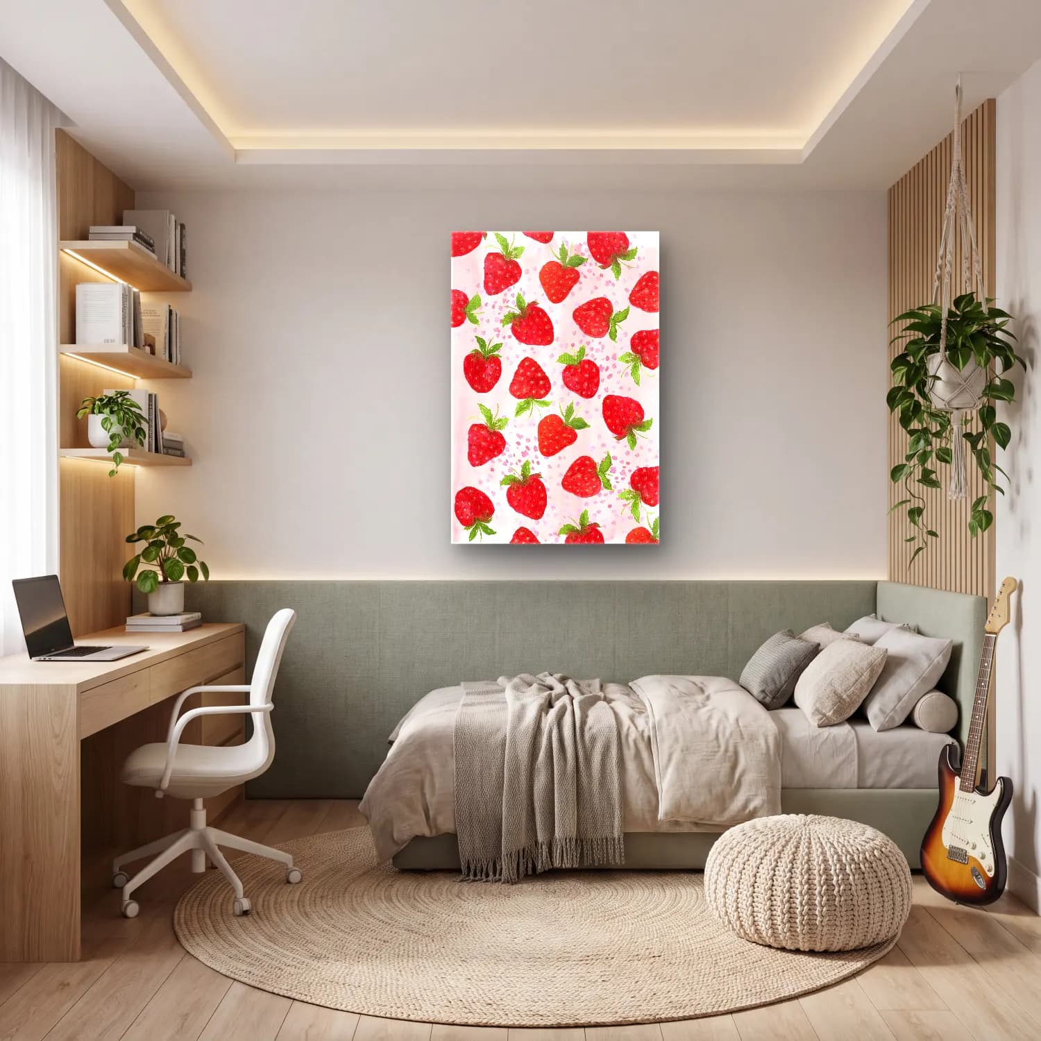 Pastel Çilekler No. 5 cam tablo — genç odasında