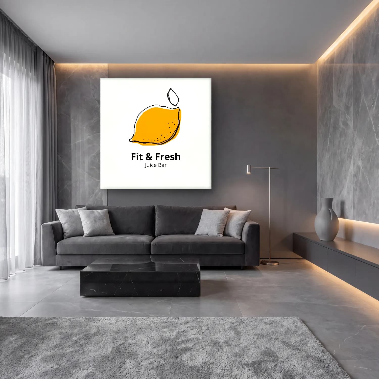 Çizgi Sanatı Limonlar cam tablo — lüks salon duvarında