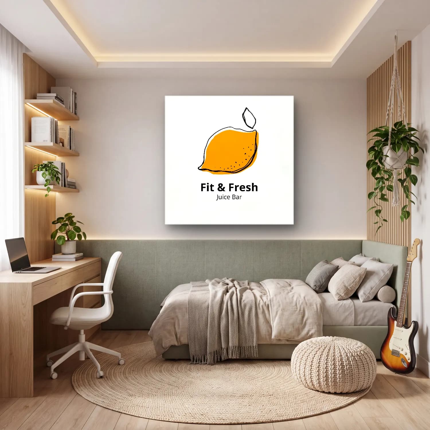 Çizgi Sanatı Limonlar cam tablo — genç odasında