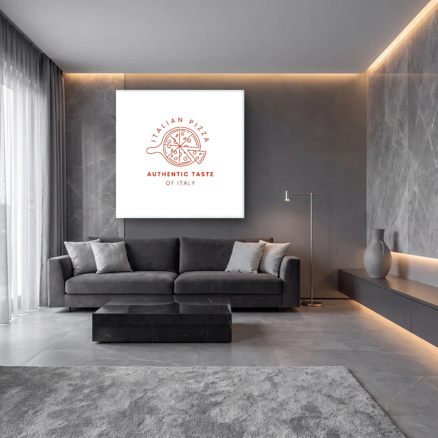 Çizgi Sanatı Makarna cam tablo — lüks salon duvarında
