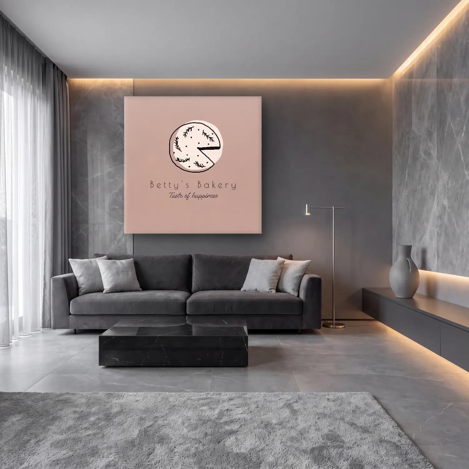 Sevimli İllüstrasyon Ekmek ve Pastalar – Bej Tonlar cam tablo — lüks salon duvarında
