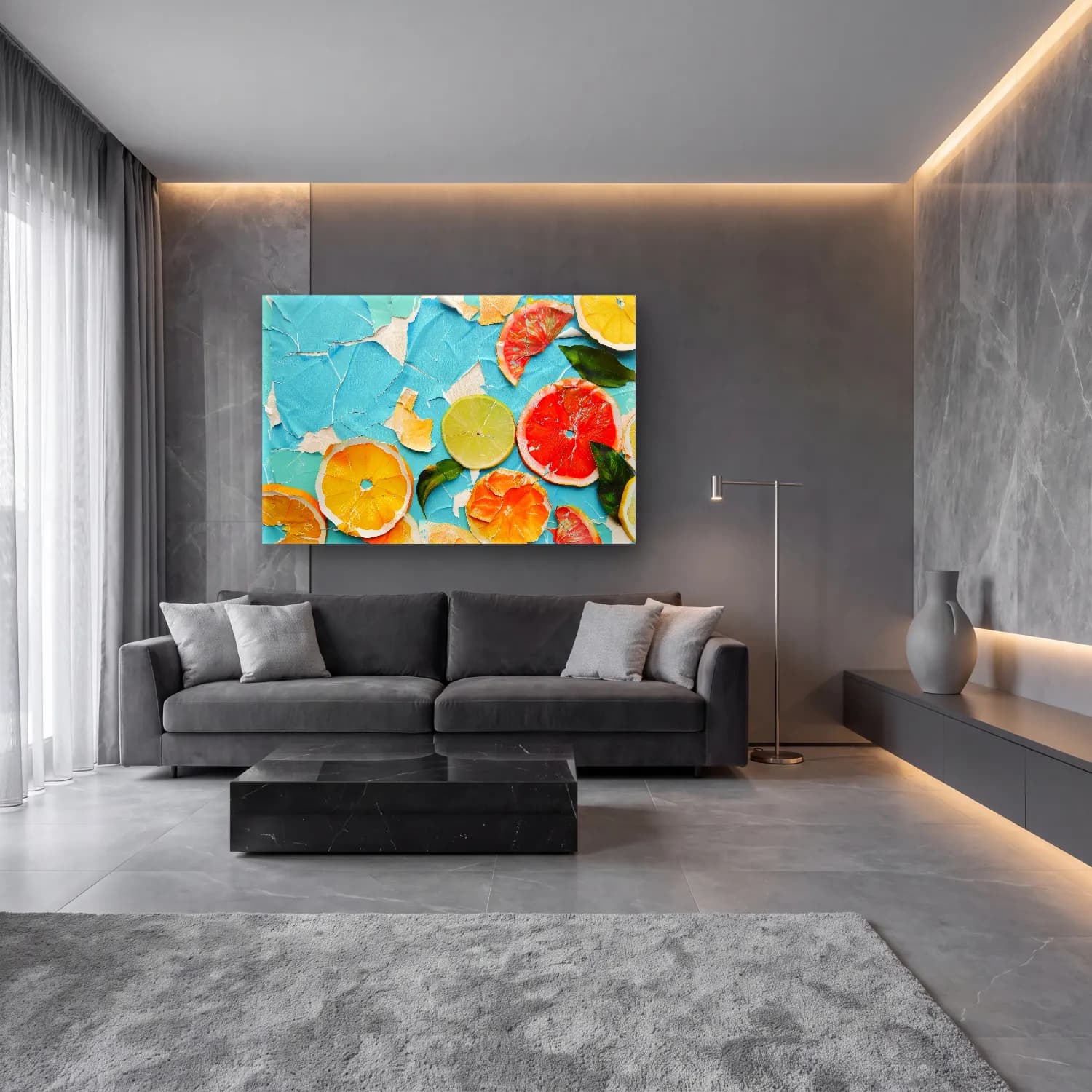Pastel Limonlar – Turuncu Tonlar cam tablo — lüks salon duvarında