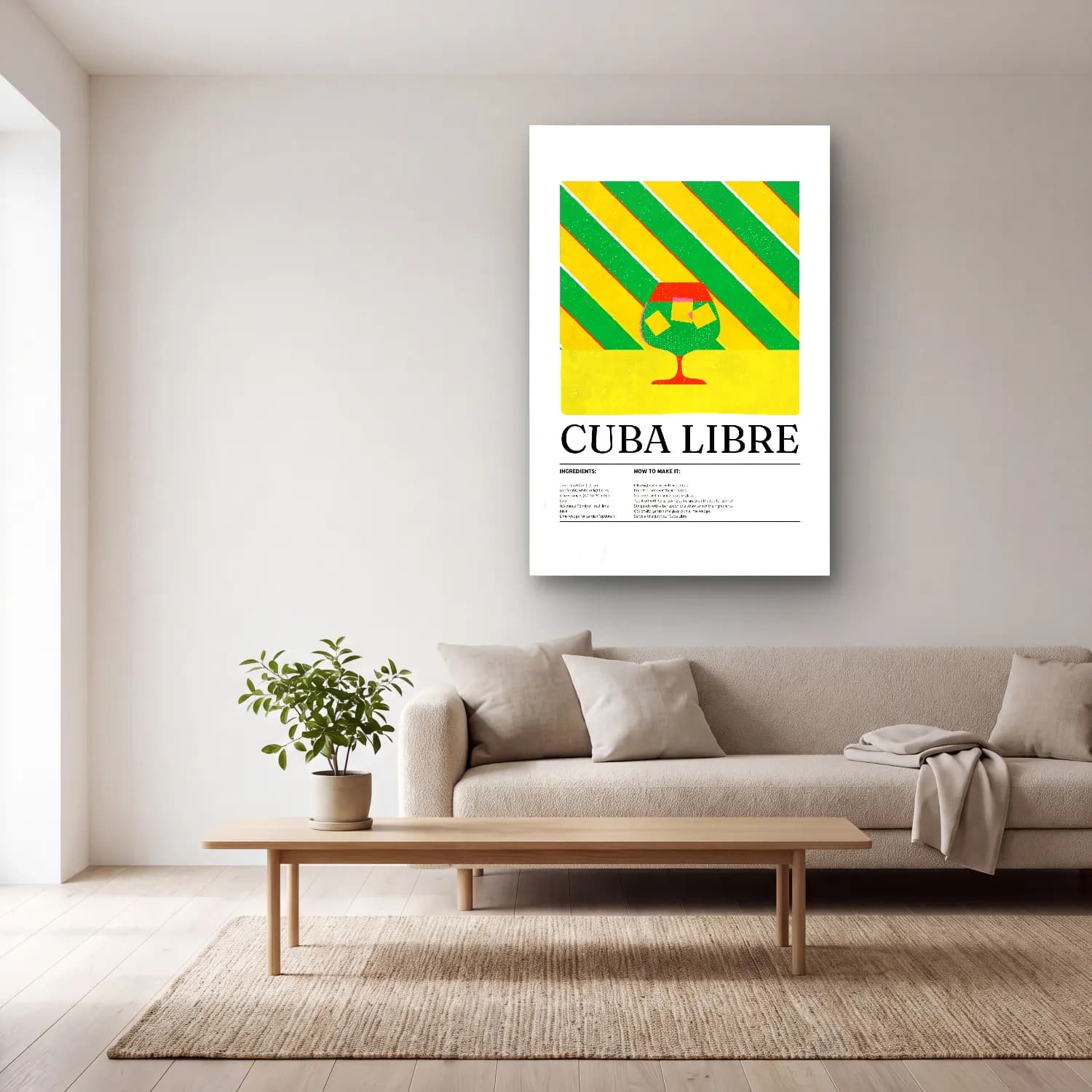 Vintage Poster Kokteyl No. 4 cam tablo — açık renk salonda