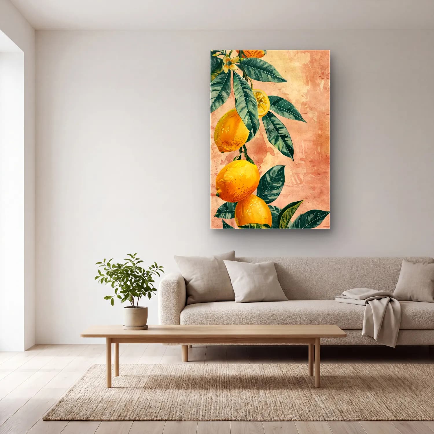 Botanik İllüstrasyon Limonlar – Sarı Tonlar cam tablo — açık renk salonda