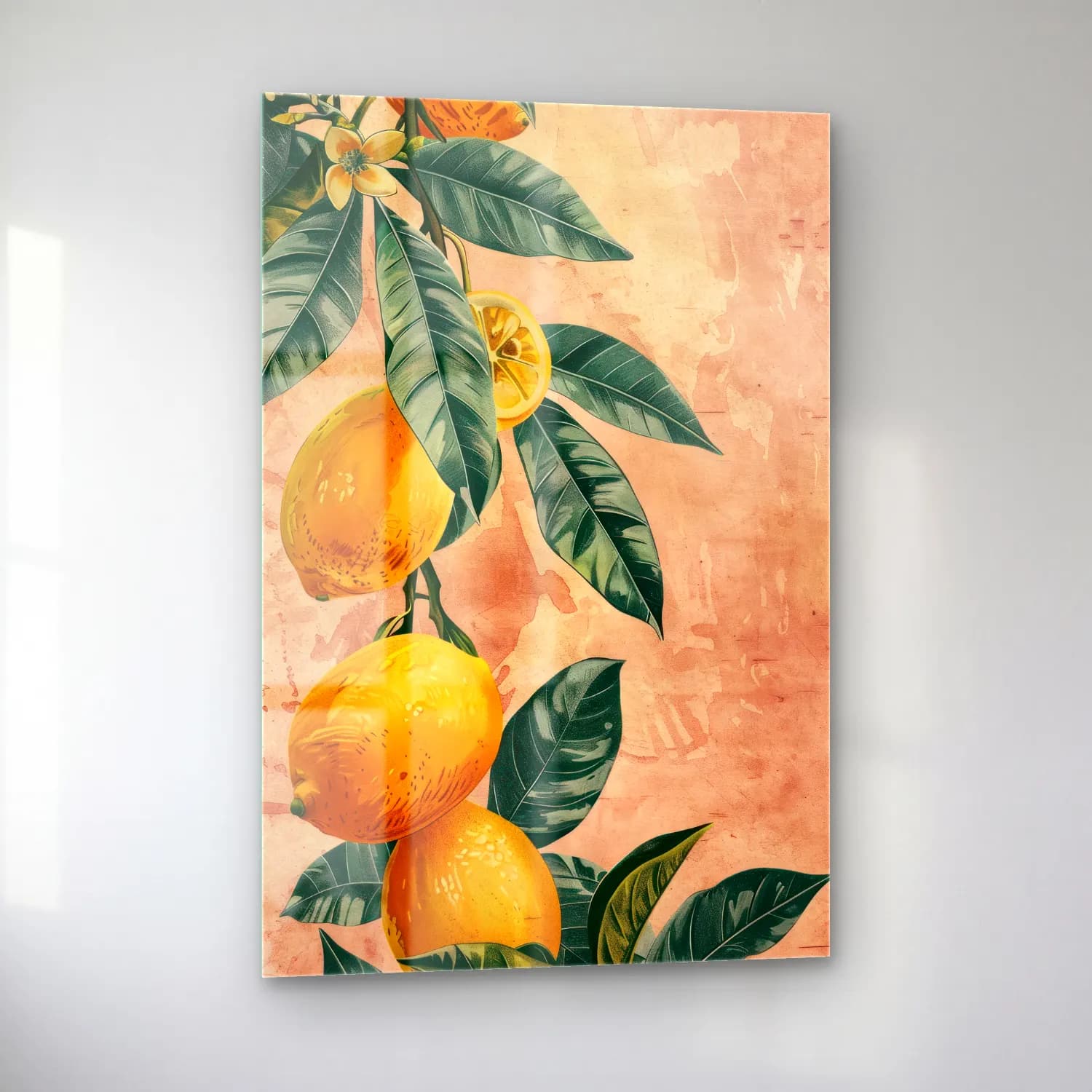 Botanik İllüstrasyon Limonlar – Sarı Tonlar cam tablo — sol açıdan görünüm
