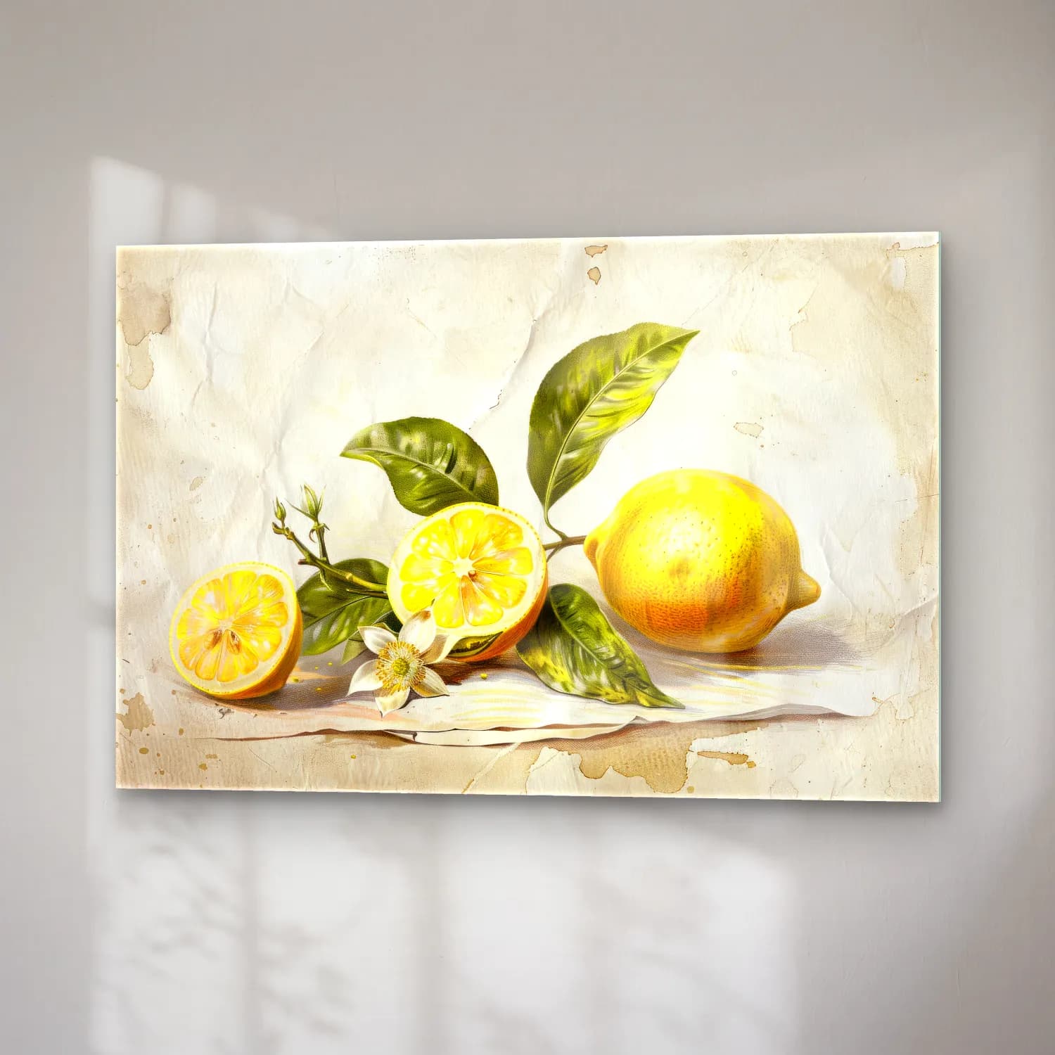 Vintage Limonlar cam tablo — sağ açıdan görünüm