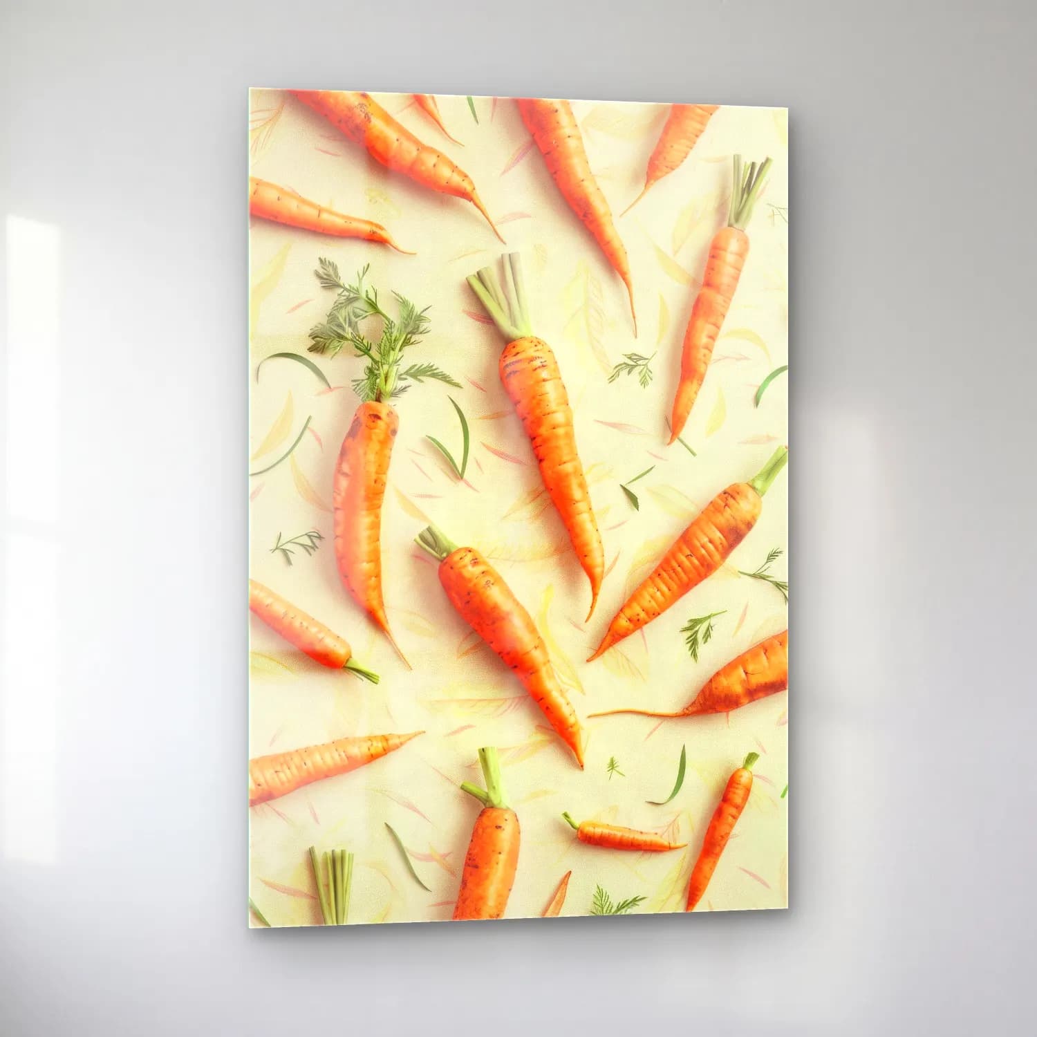 Pastel Sebzeler cam tablo — sol açıdan görünüm