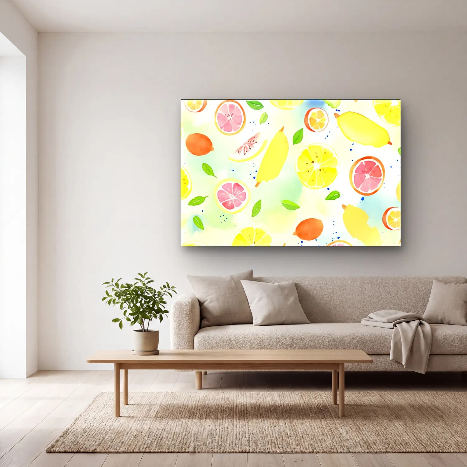 Pastel Limonlar – Sarı Tonlar cam tablo — açık renk salonda