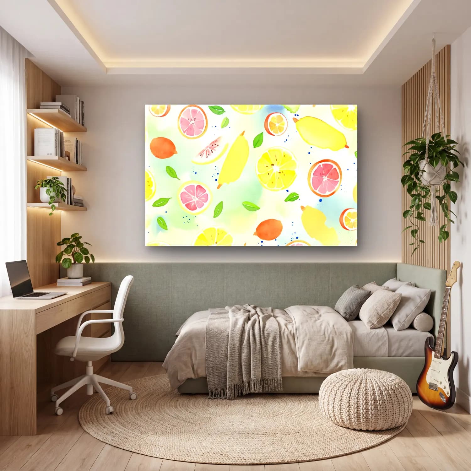 Pastel Limonlar – Sarı Tonlar cam tablo — genç odasında