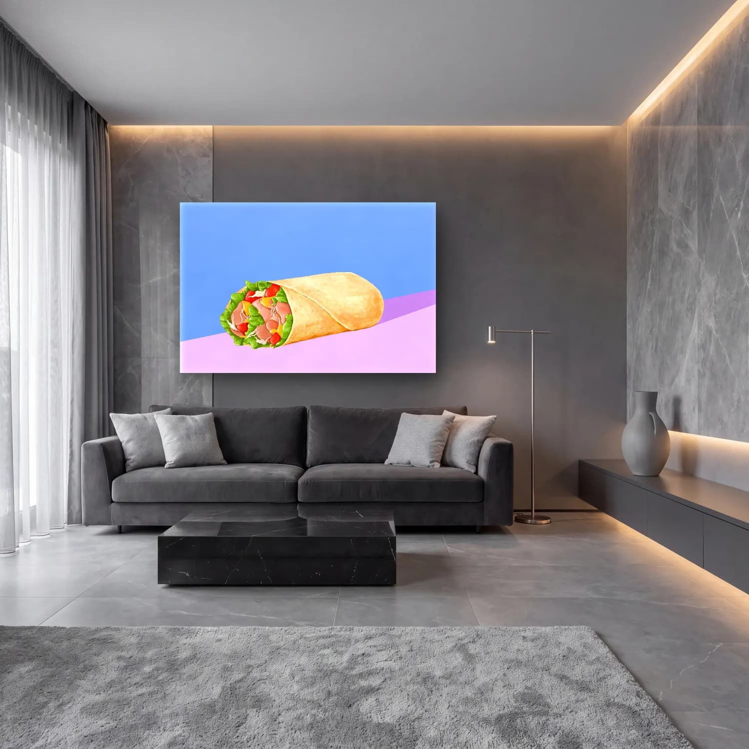 Pastel Peynir Tabağı – Pastel Tonlar cam tablo — lüks salon duvarında