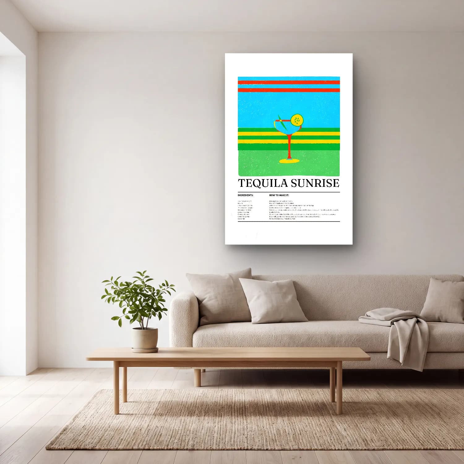 Vintage Poster Kokteyl – Turuncu Tonlar cam tablo — açık renk salonda