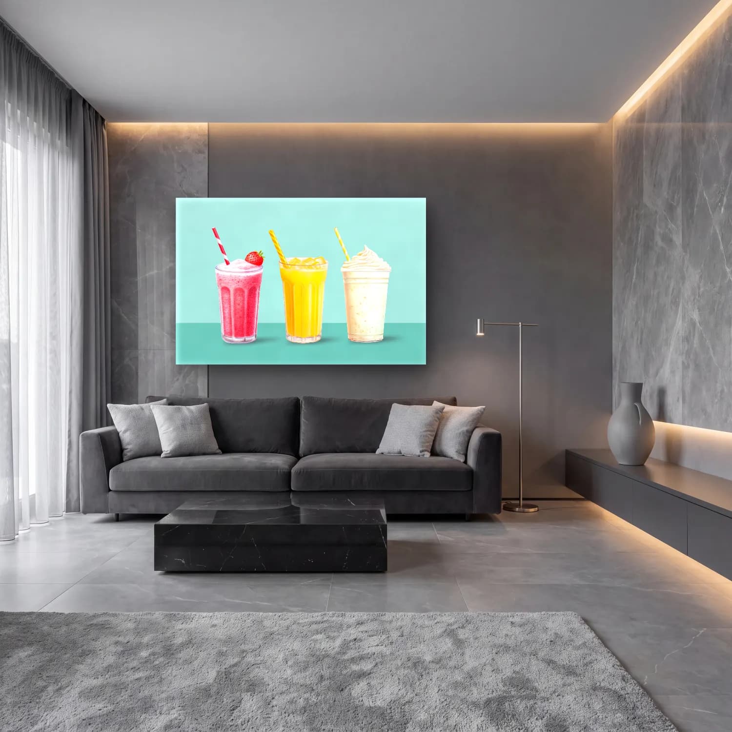 Pastel Dondurma No. 7 cam tablo — lüks salon duvarında
