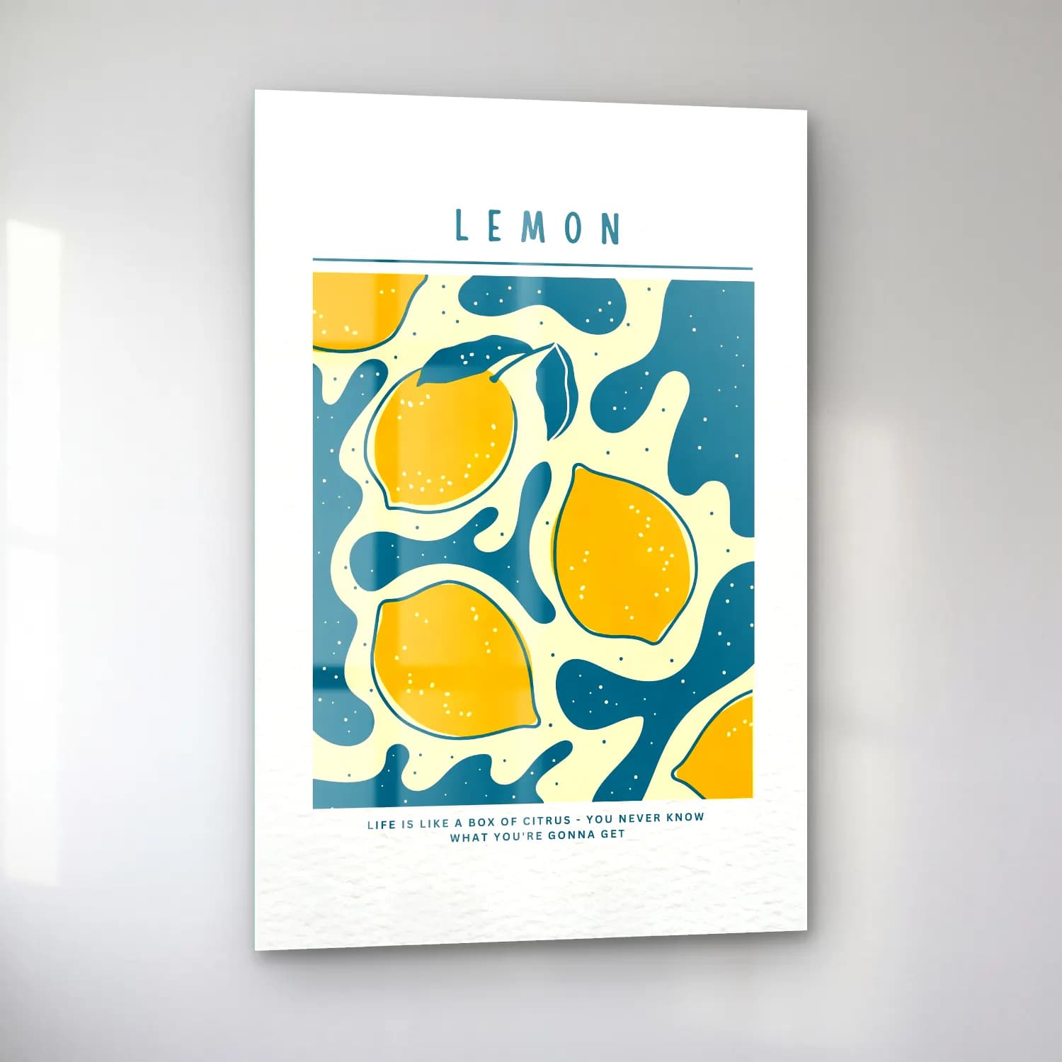Retro Limonlar No. 9 cam tablo — sol açıdan görünüm