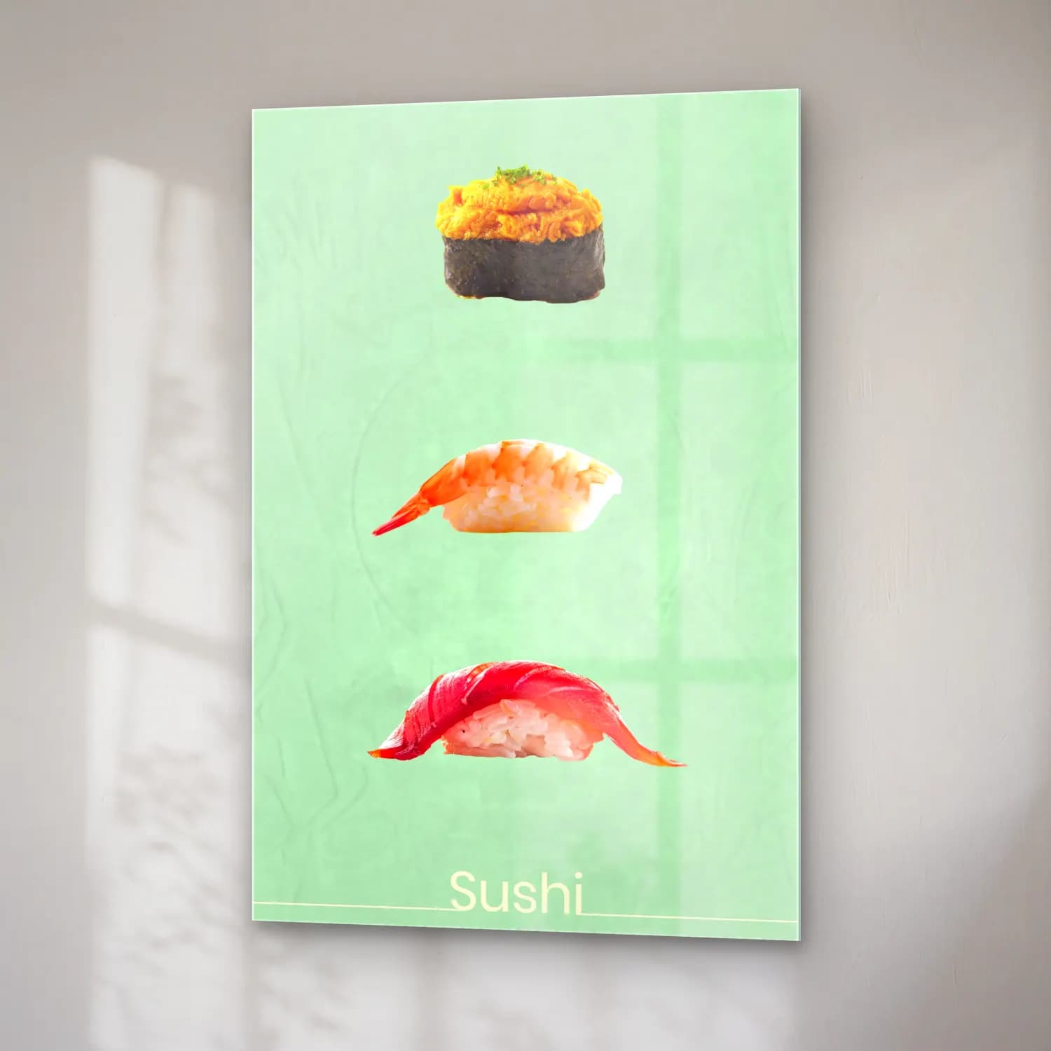 Pastel Balık cam tablo — sağ açıdan görünüm