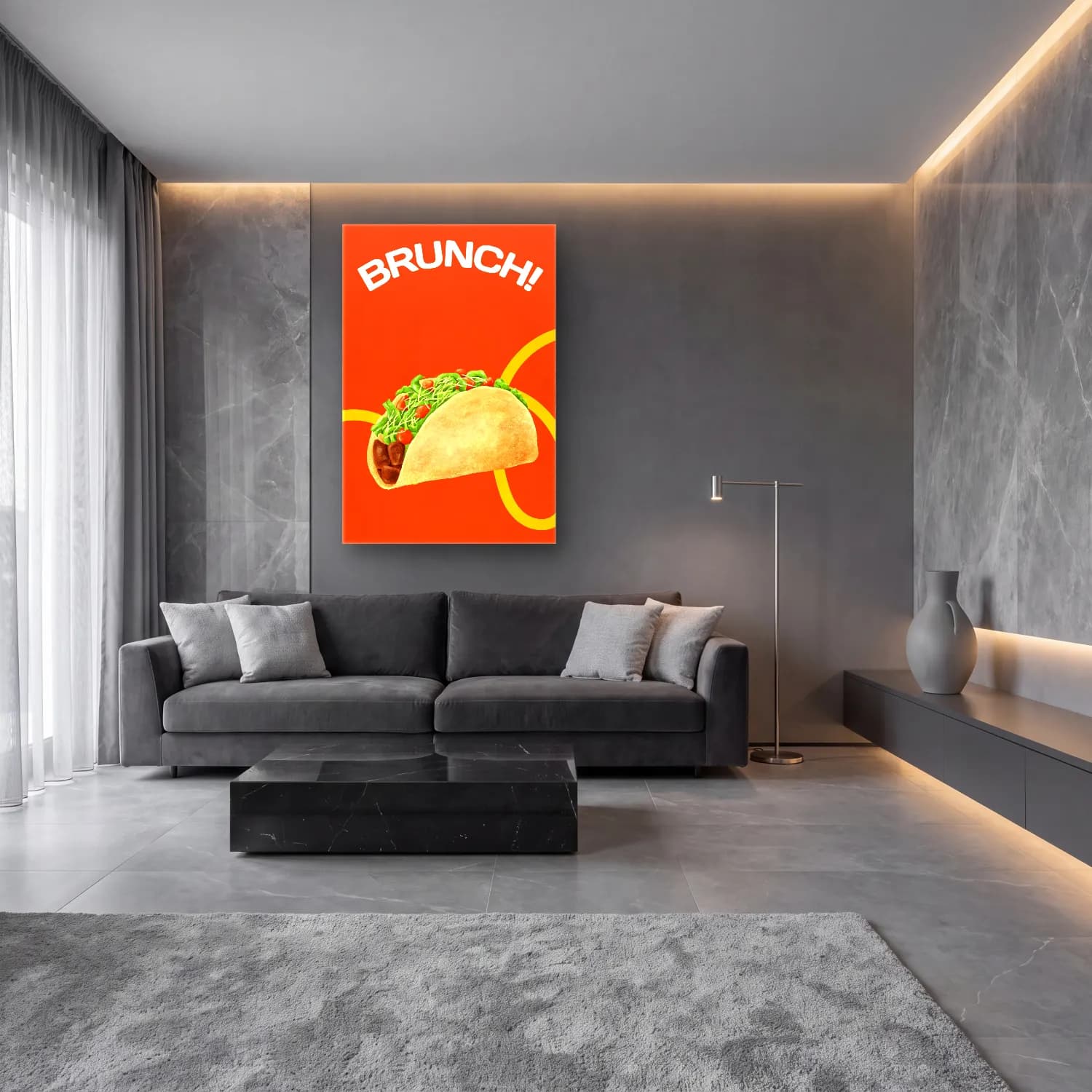 Retro Makarna cam tablo — lüks salon duvarında