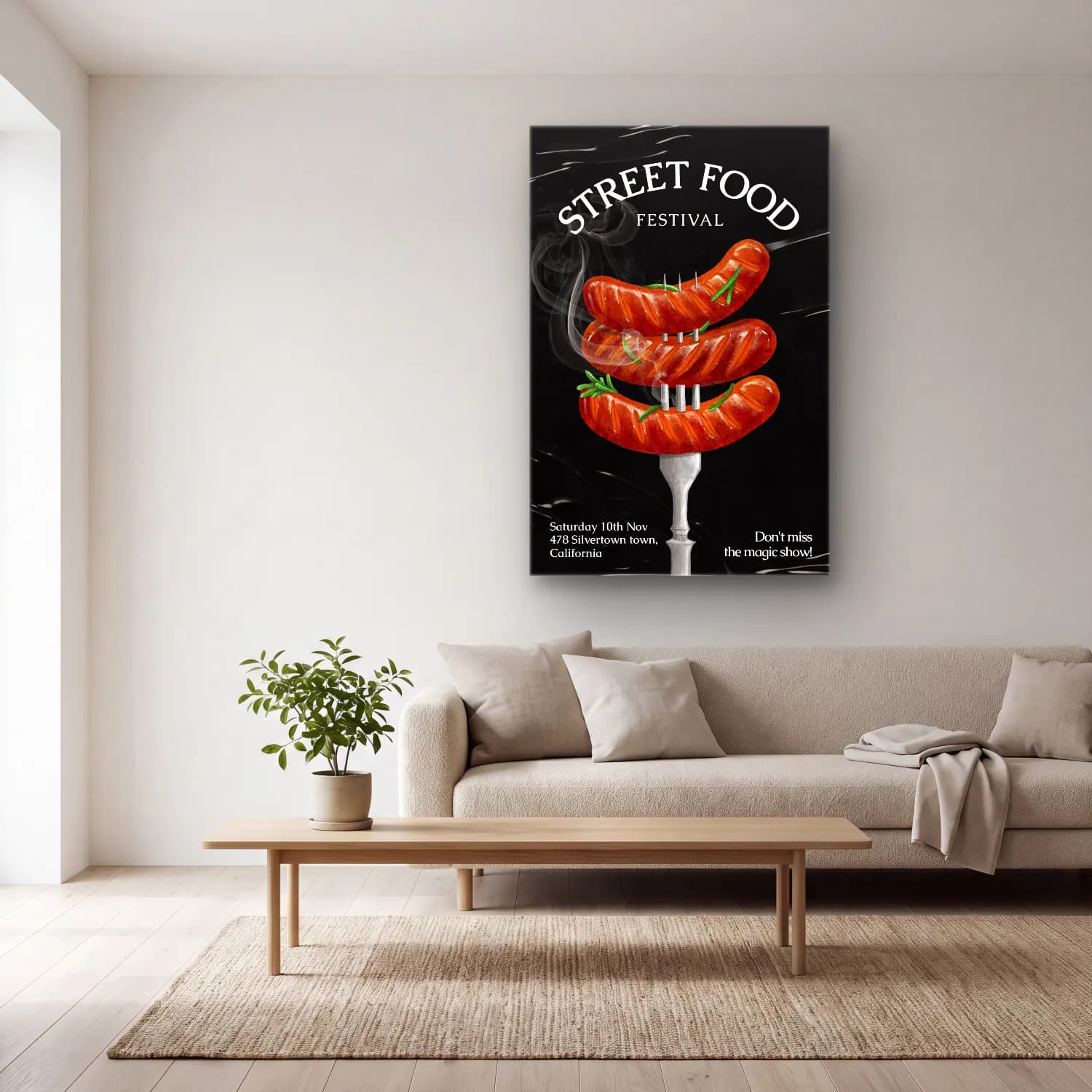 Vintage Poster Makarna – Siyah Beyaz Tonlar cam tablo — açık renk salonda