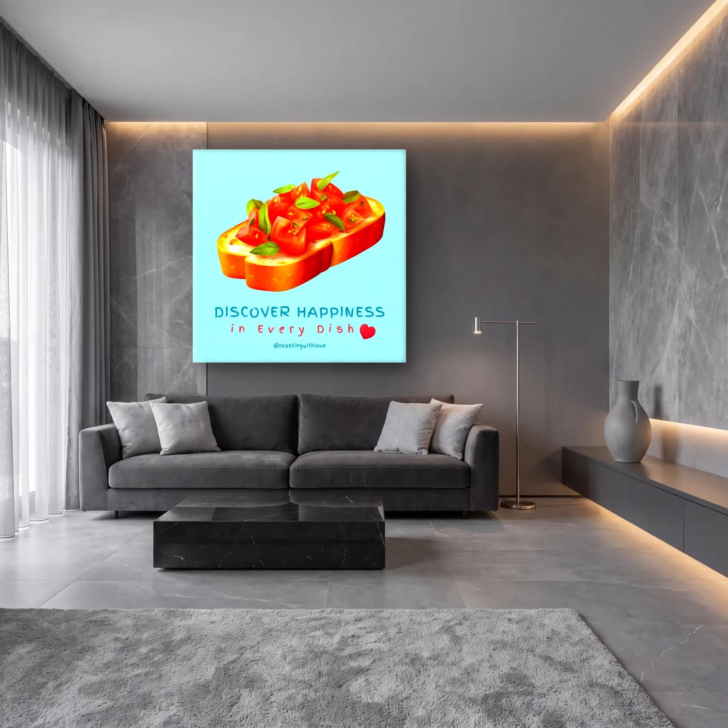 Sevimli İllüstrasyon Makarna – Pastel Tonlar cam tablo — lüks salon duvarında