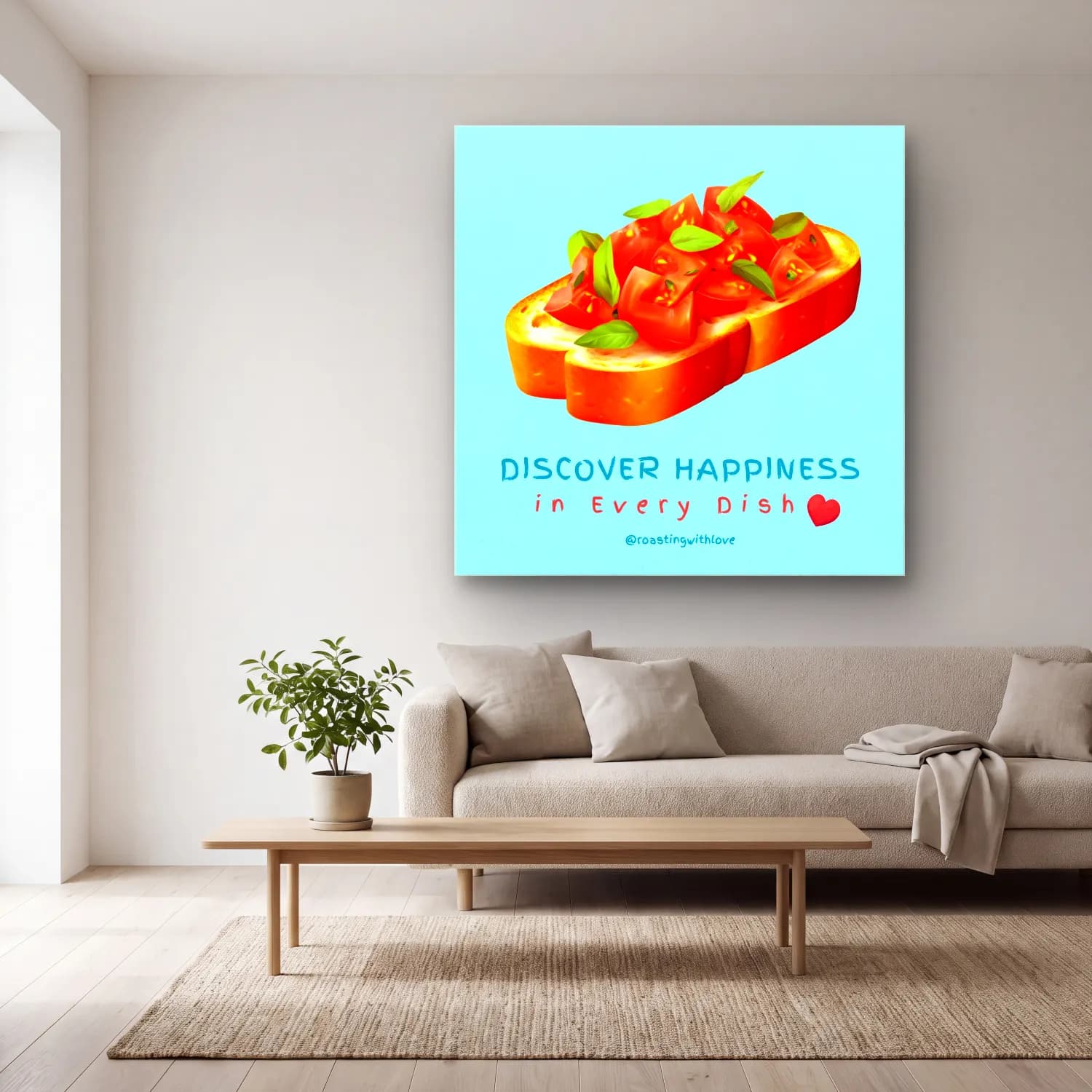 Sevimli İllüstrasyon Makarna – Pastel Tonlar cam tablo — açık renk salonda