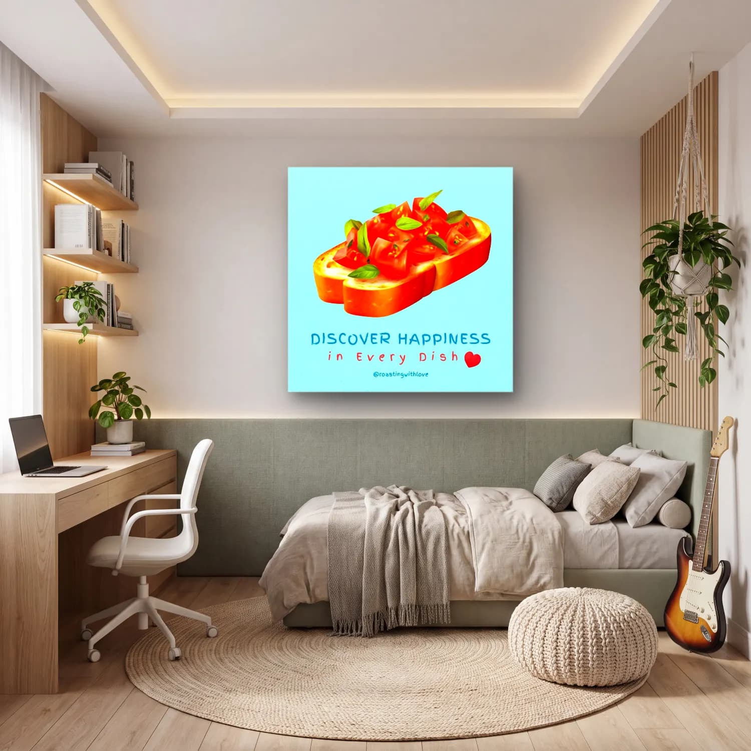 Sevimli İllüstrasyon Makarna – Pastel Tonlar cam tablo — genç odasında