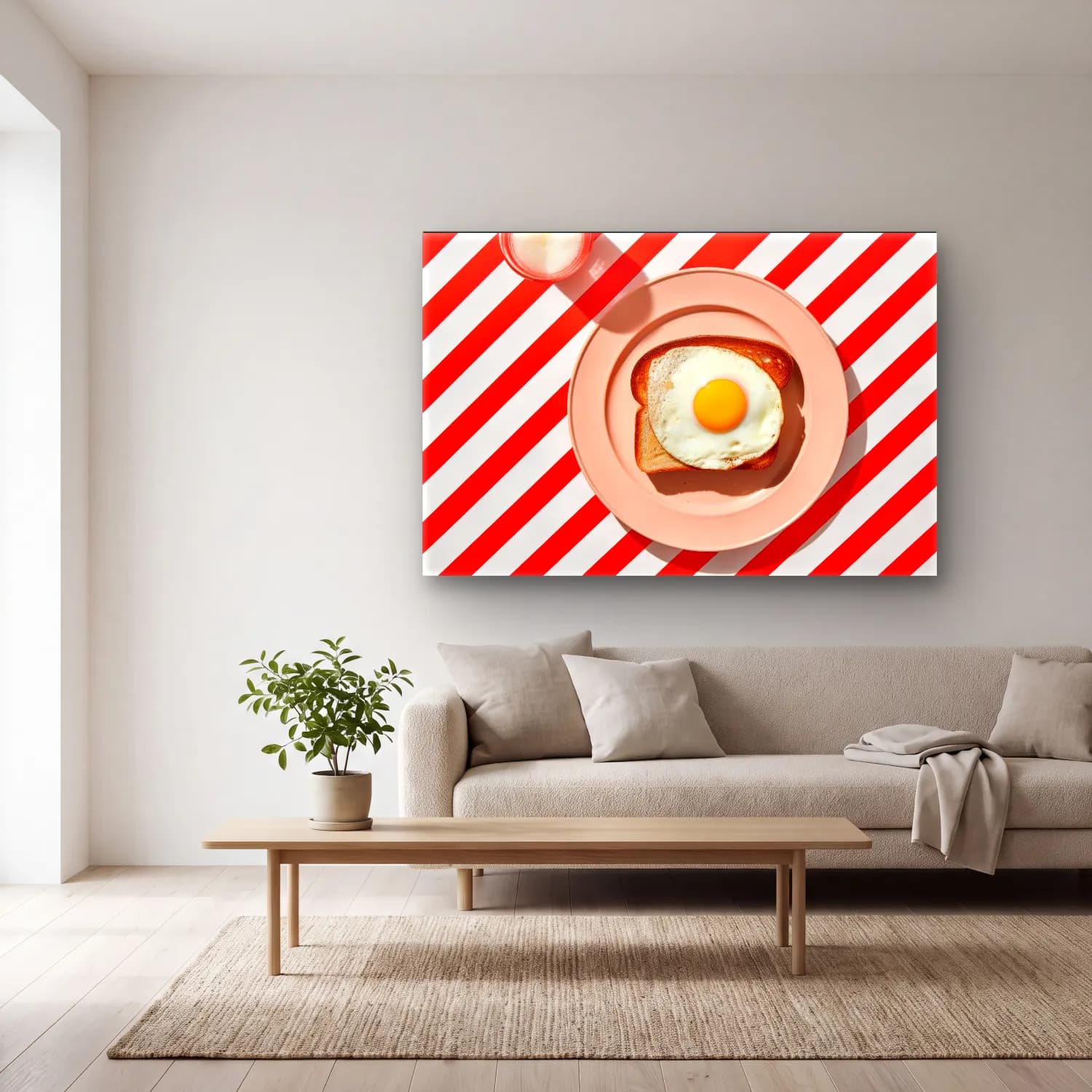 Pastel Ekmek ve Pastalar No. 8 cam tablo — açık renk salonda