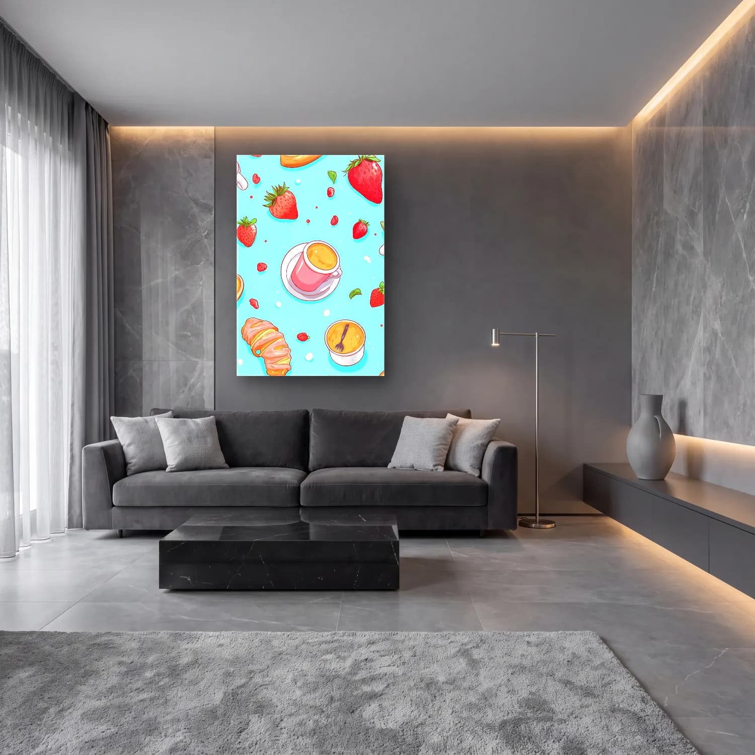 Pastel Tatlılar No. 30 cam tablo — lüks salon duvarında
