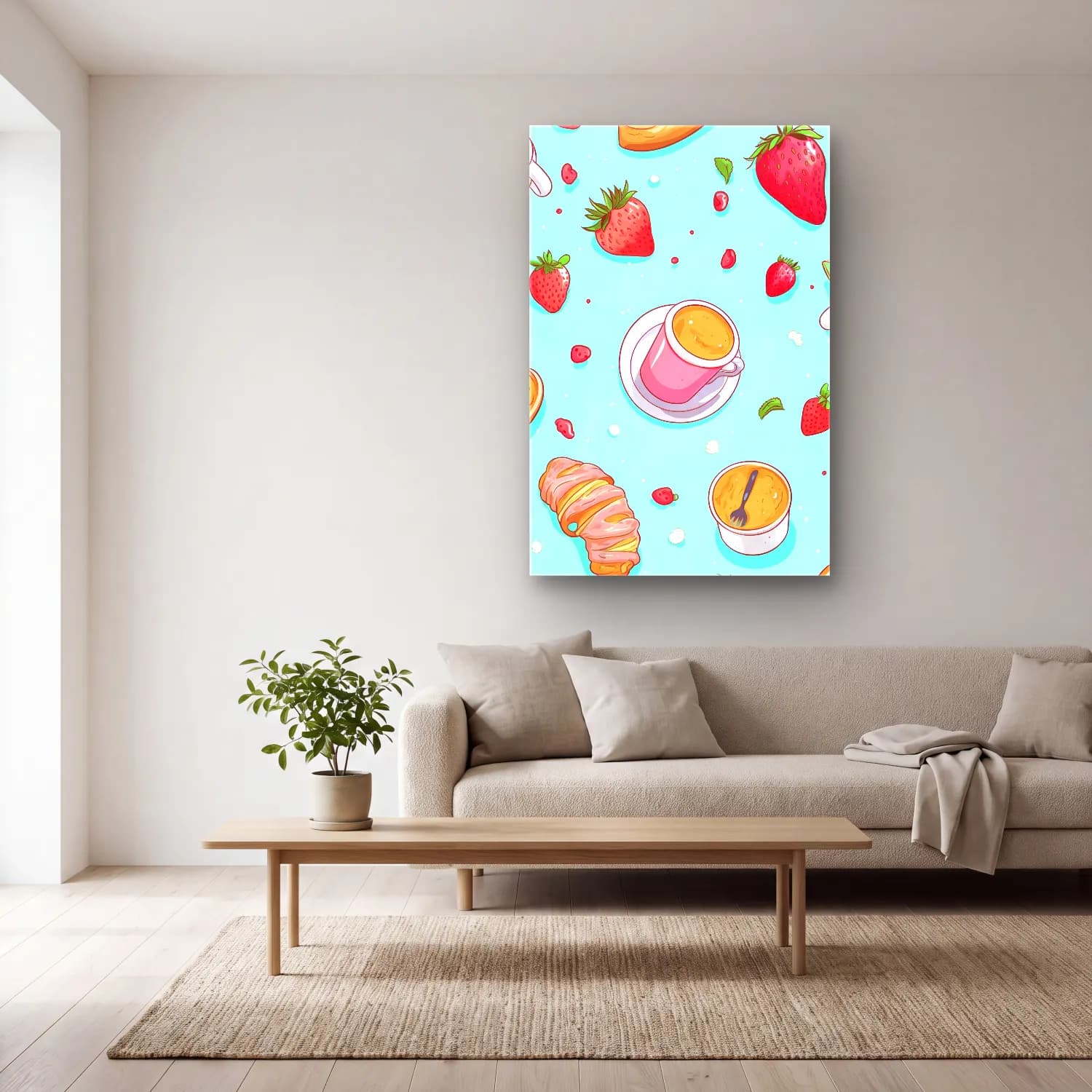 Pastel Tatlılar No. 30 cam tablo — açık renk salonda