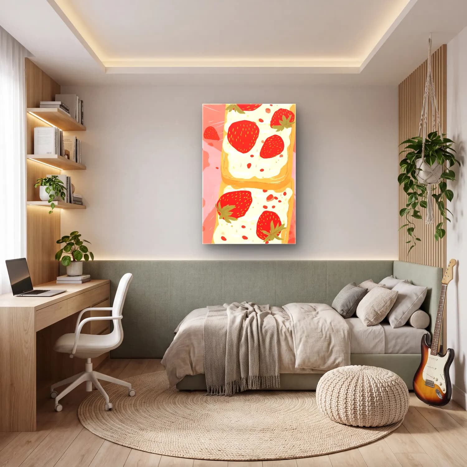 Pastel Çilekler No. 7 cam tablo — genç odasında