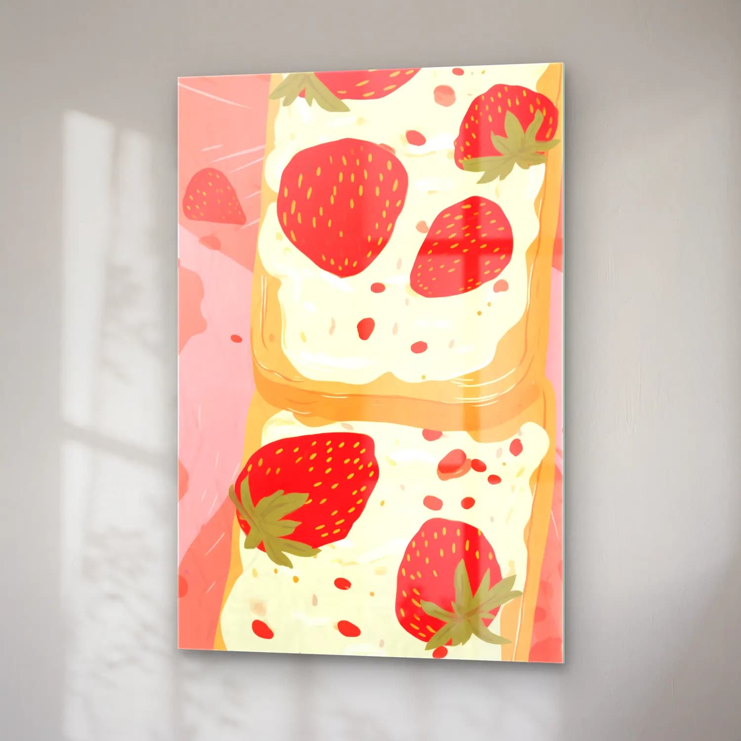 Pastel Çilekler No. 7 cam tablo — sağ açıdan görünüm
