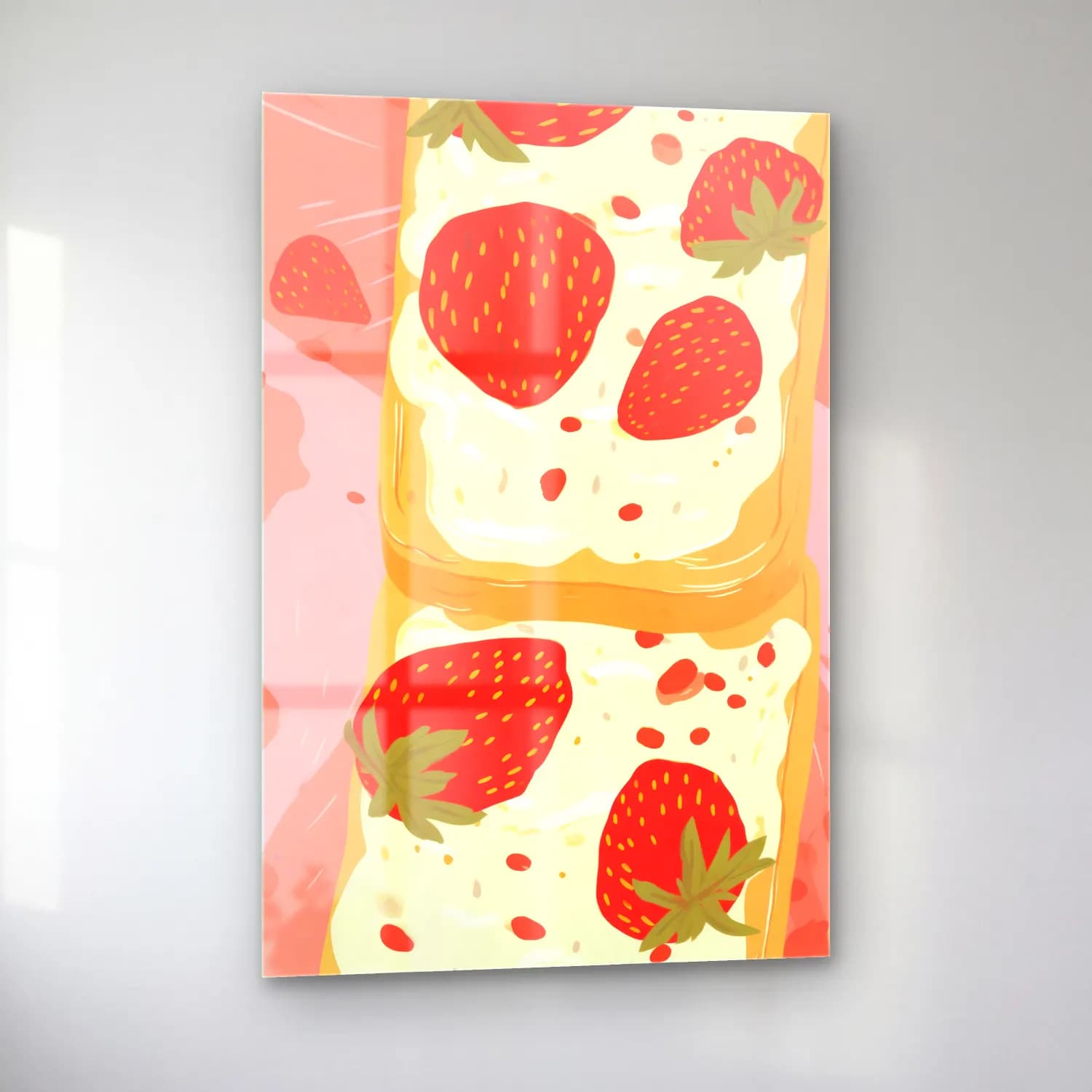 Pastel Çilekler No. 7 cam tablo — sol açıdan görünüm