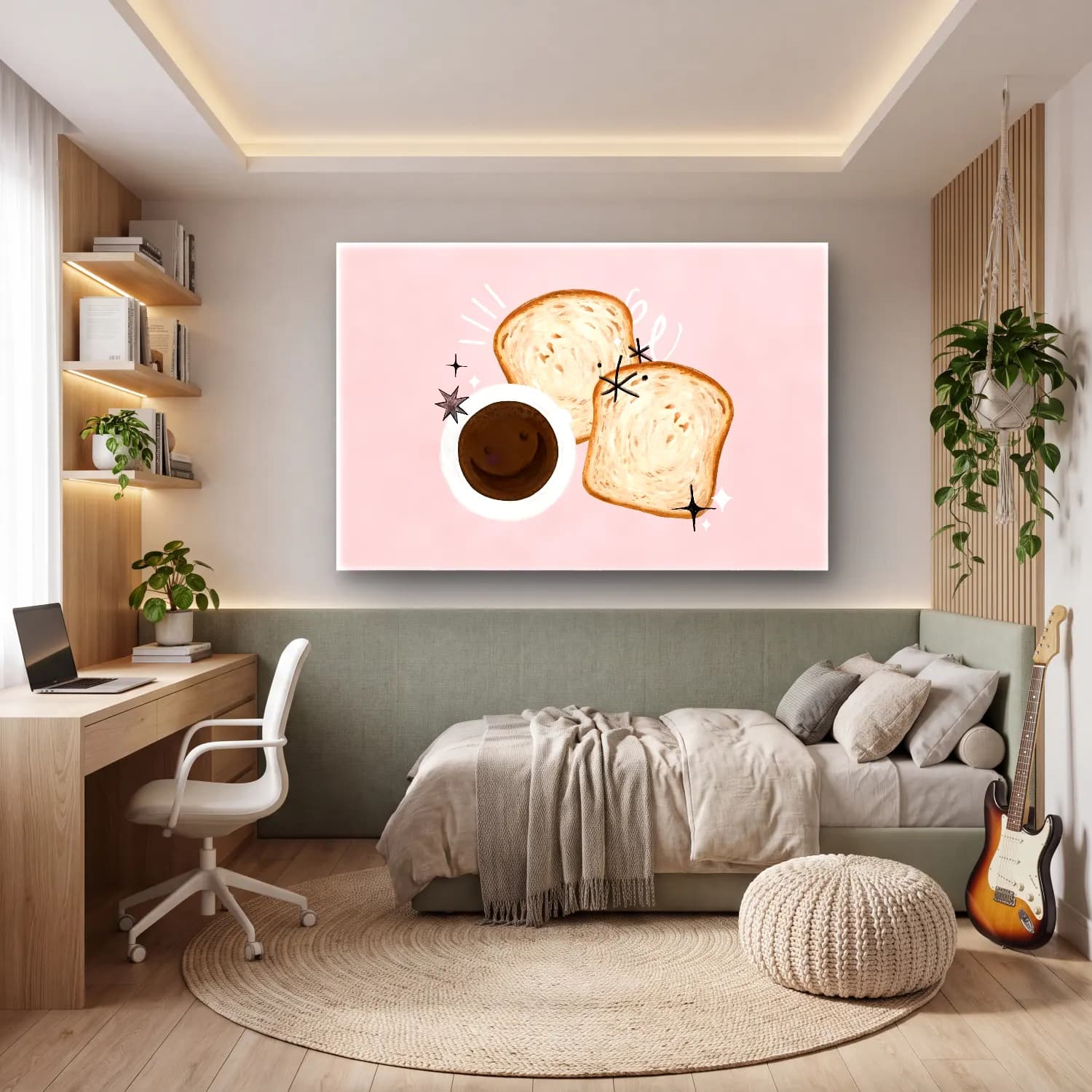 Sevimli İllüstrasyon Ekmek ve Pastalar – Pembe Tonlar cam tablo — genç odasında