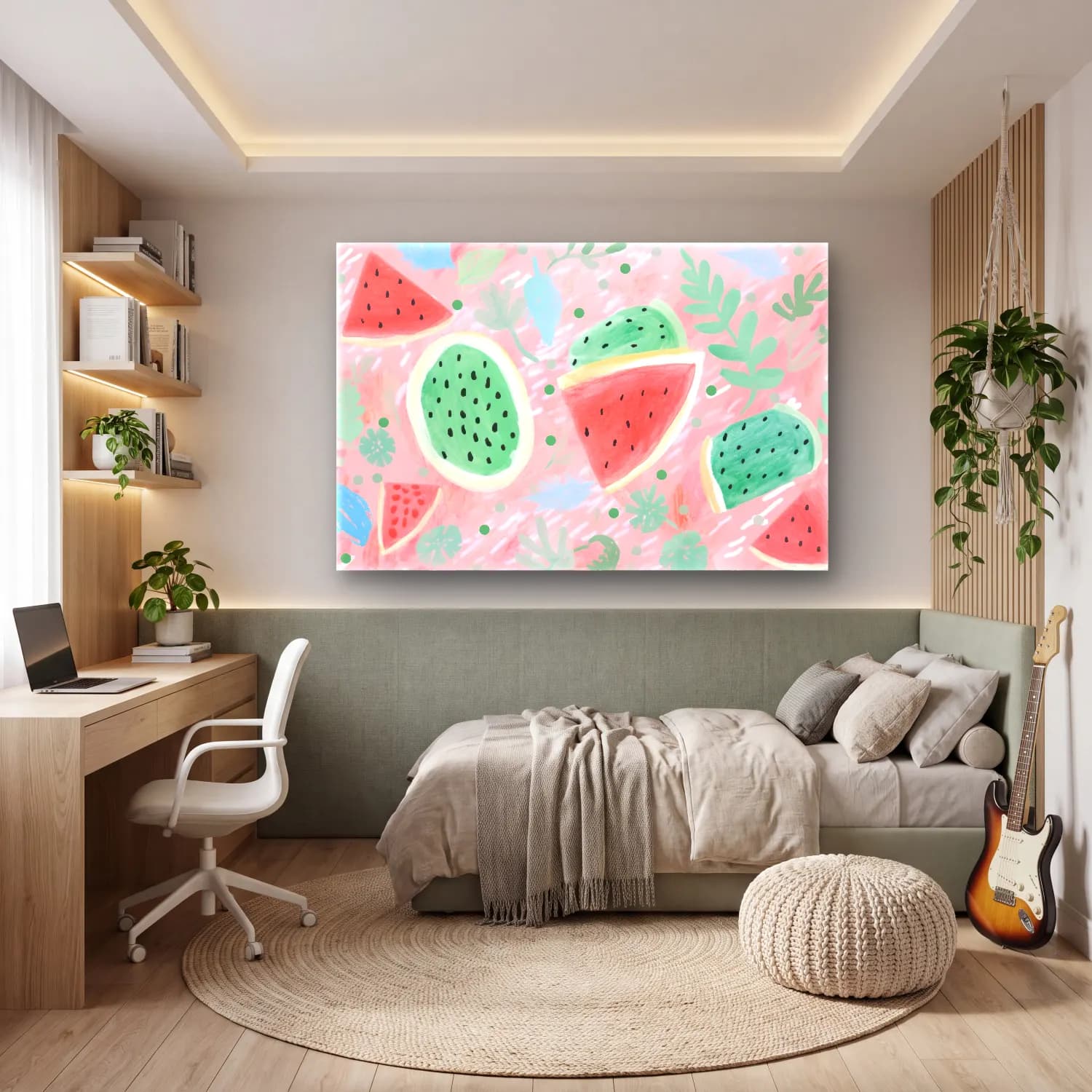 Pastel Karpuz No. 6 cam tablo — genç odasında