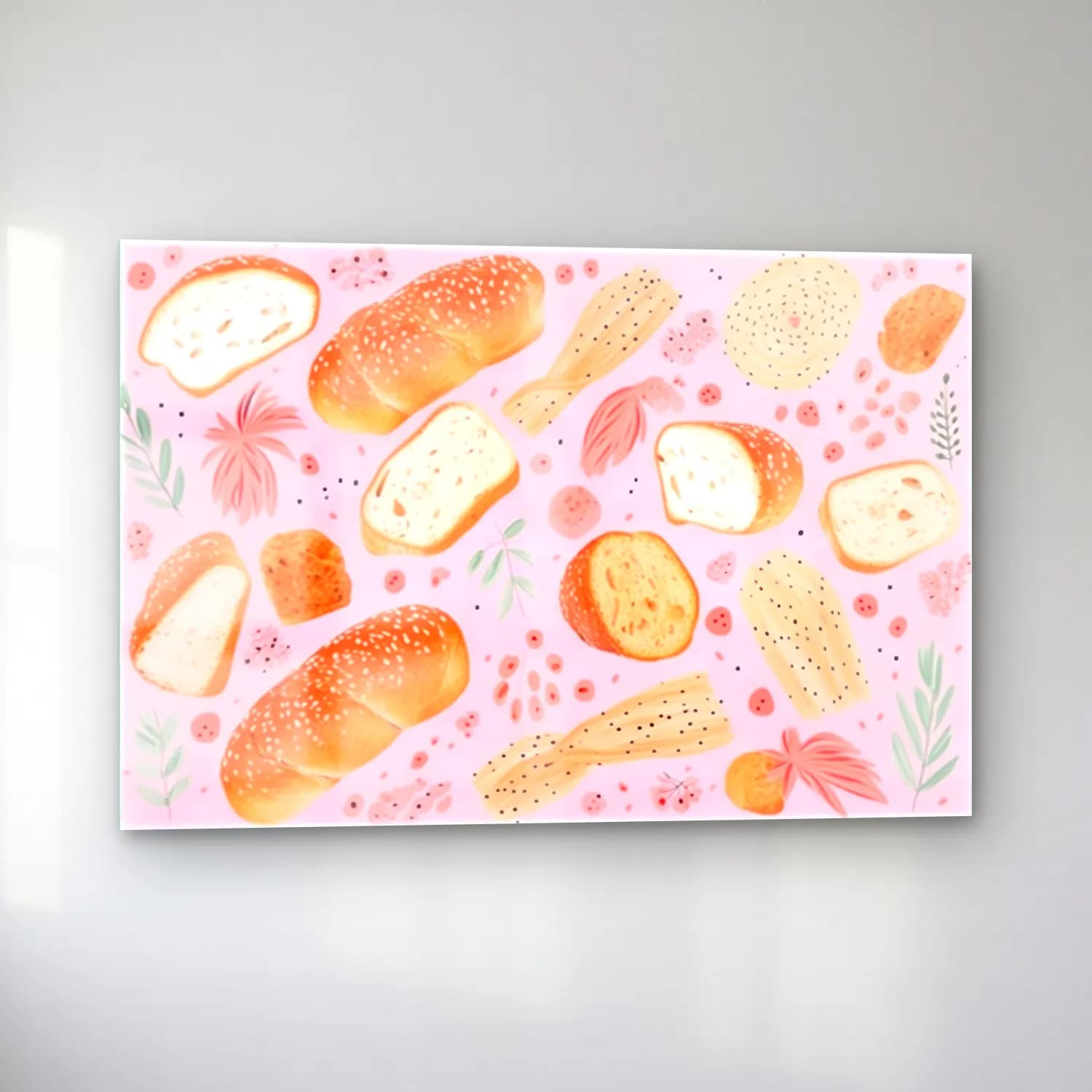 Pastel Ekmek ve Pastalar No. 11 cam tablo — sol açıdan görünüm