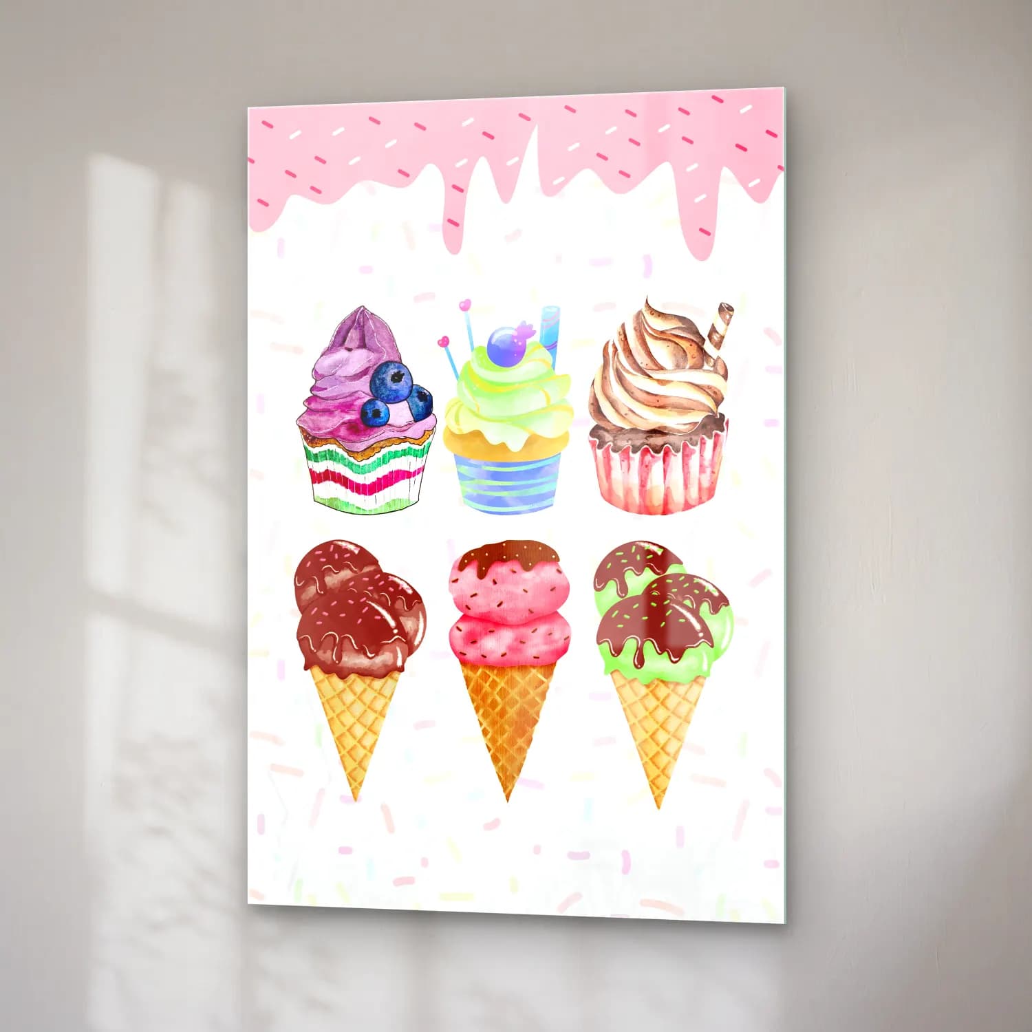 Pastel Tatlılar No. 33 cam tablo — sağ açıdan görünüm