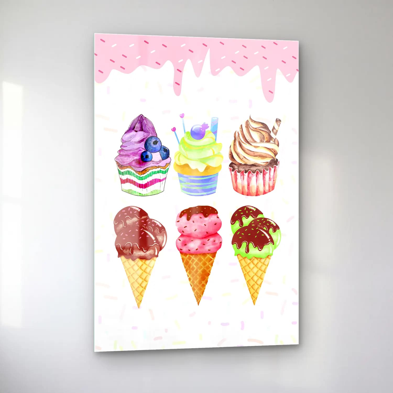 Pastel Tatlılar No. 33 cam tablo — sol açıdan görünüm