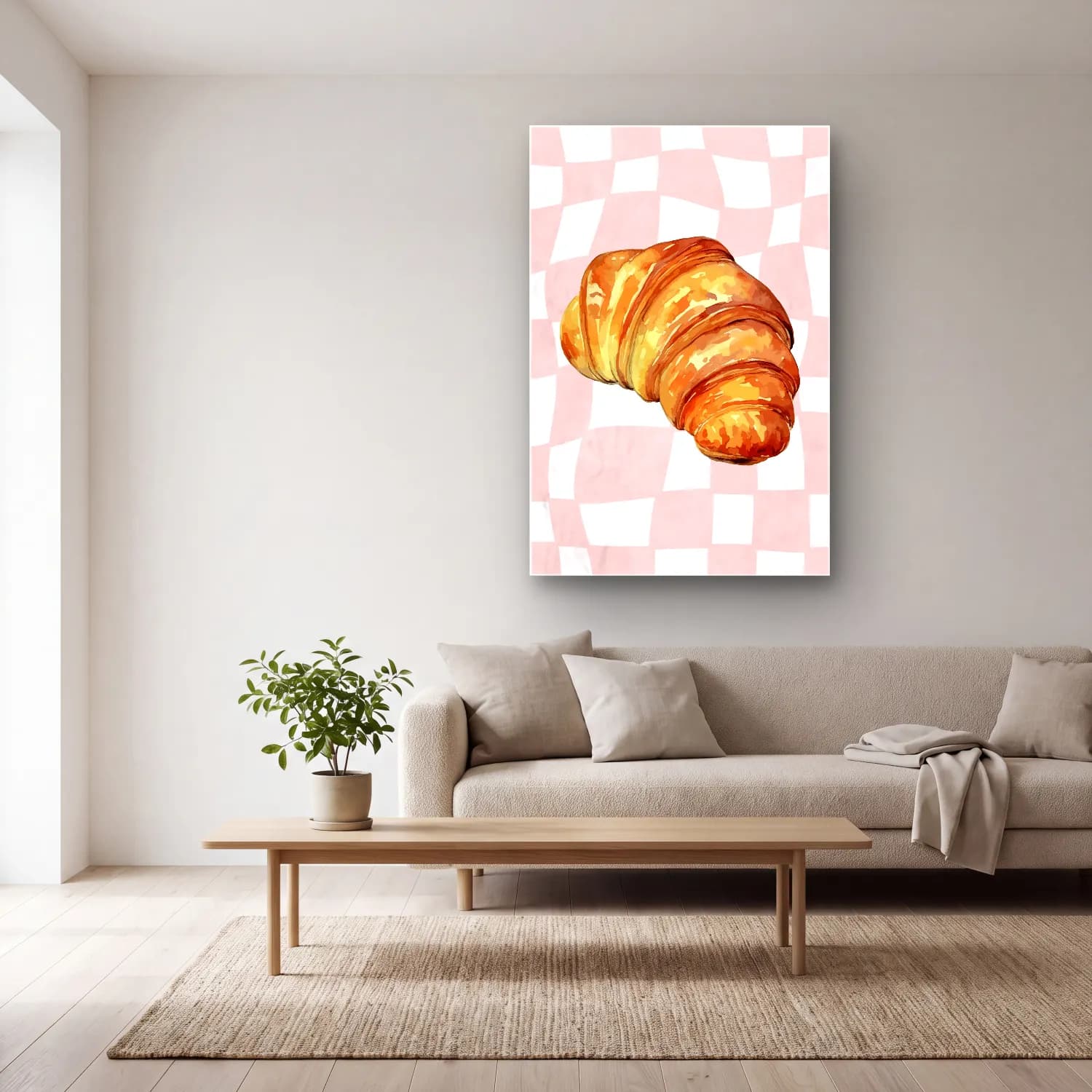 Suluboya Ekmek ve Pastalar – Pastel Tonlar cam tablo — açık renk salonda