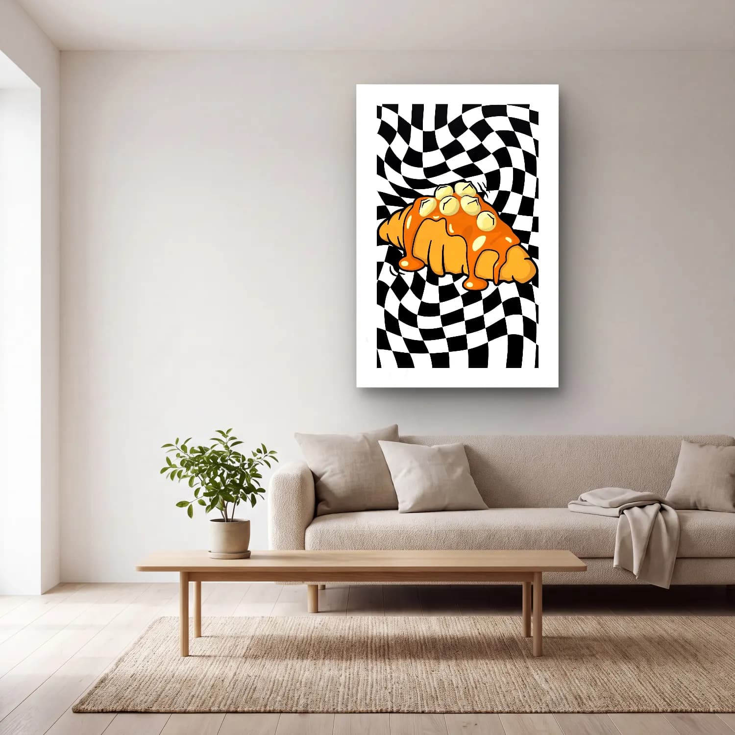 Pop Art Dama Deseni cam tablo — açık renk salonda