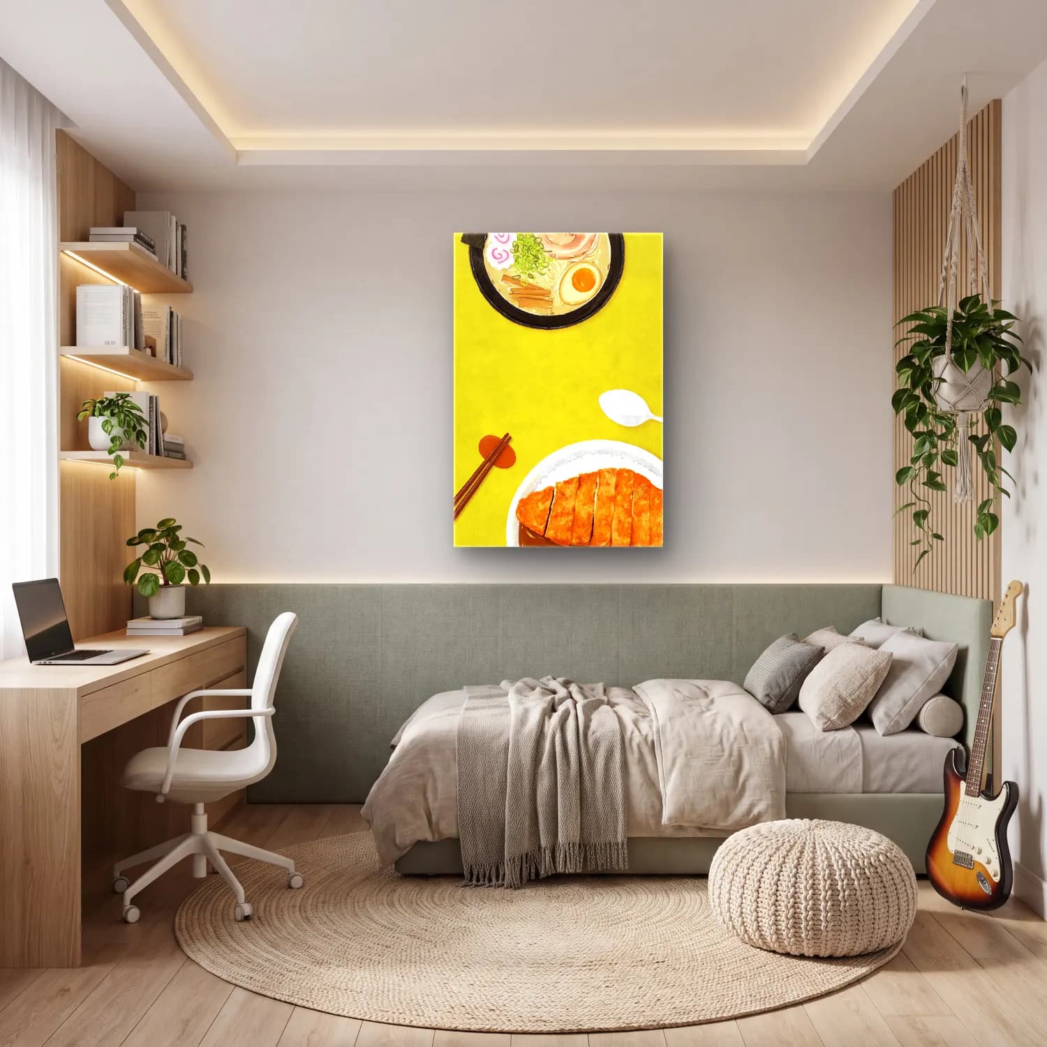 Pastel Makarna – Sarı Tonlar cam tablo — genç odasında