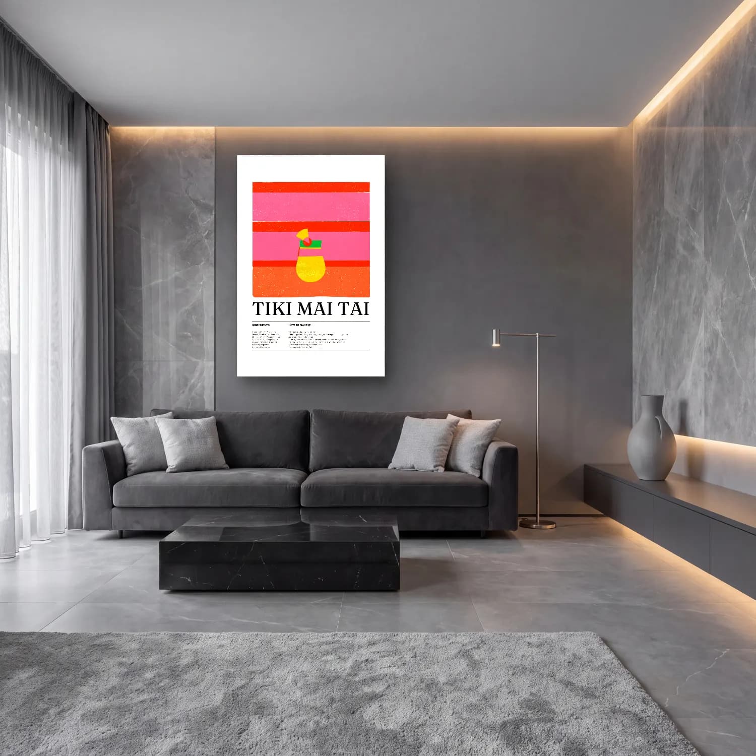 Vintage Poster Kokteyl – Pembe Tonlar cam tablo — lüks salon duvarında