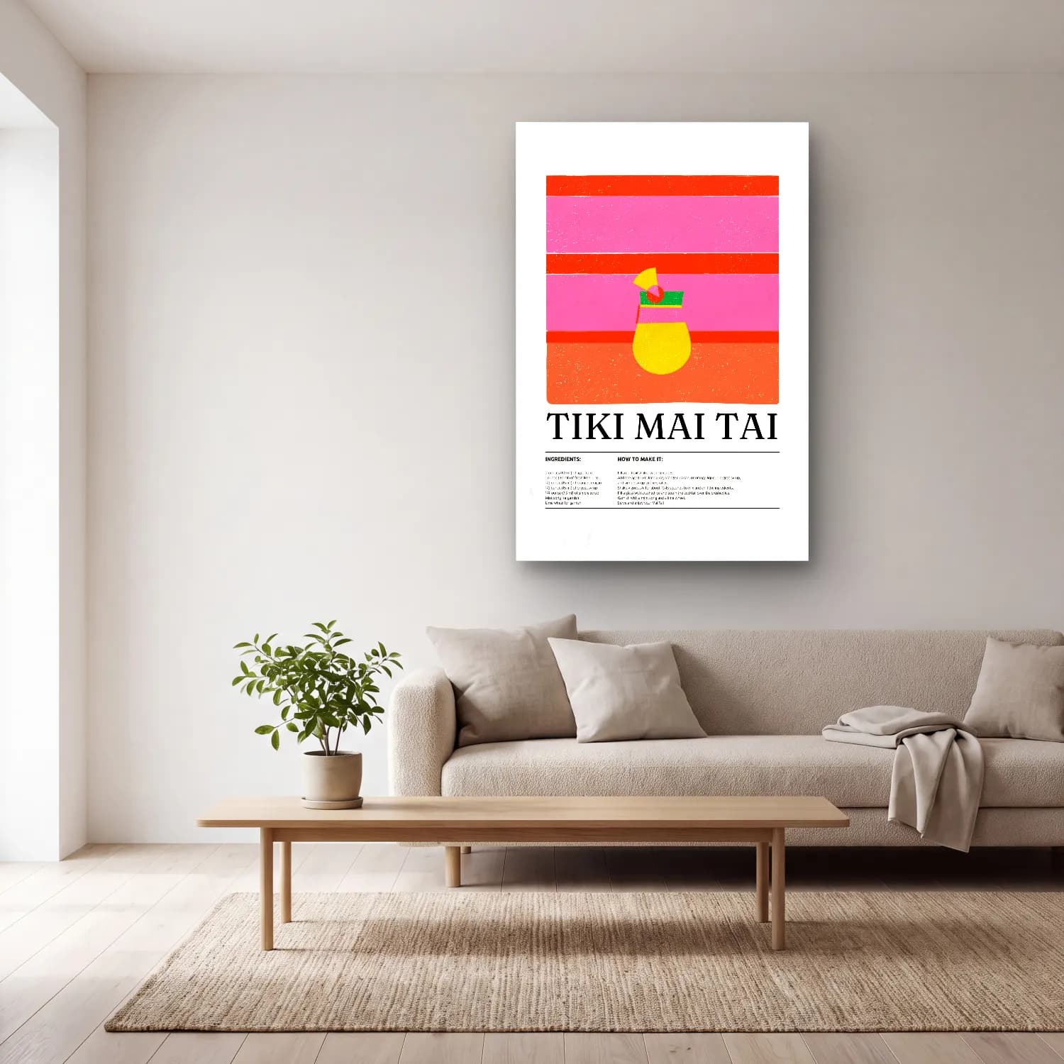 Vintage Poster Kokteyl – Pembe Tonlar cam tablo — açık renk salonda