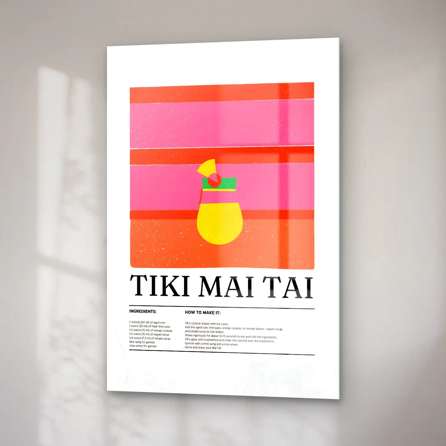 Vintage Poster Kokteyl – Pembe Tonlar cam tablo — sağ açıdan görünüm