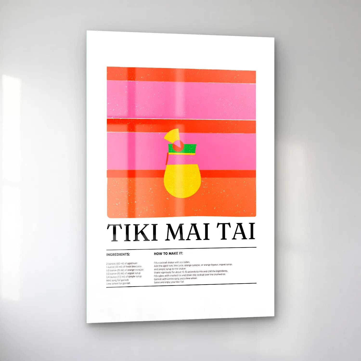 Vintage Poster Kokteyl – Pembe Tonlar cam tablo — sol açıdan görünüm
